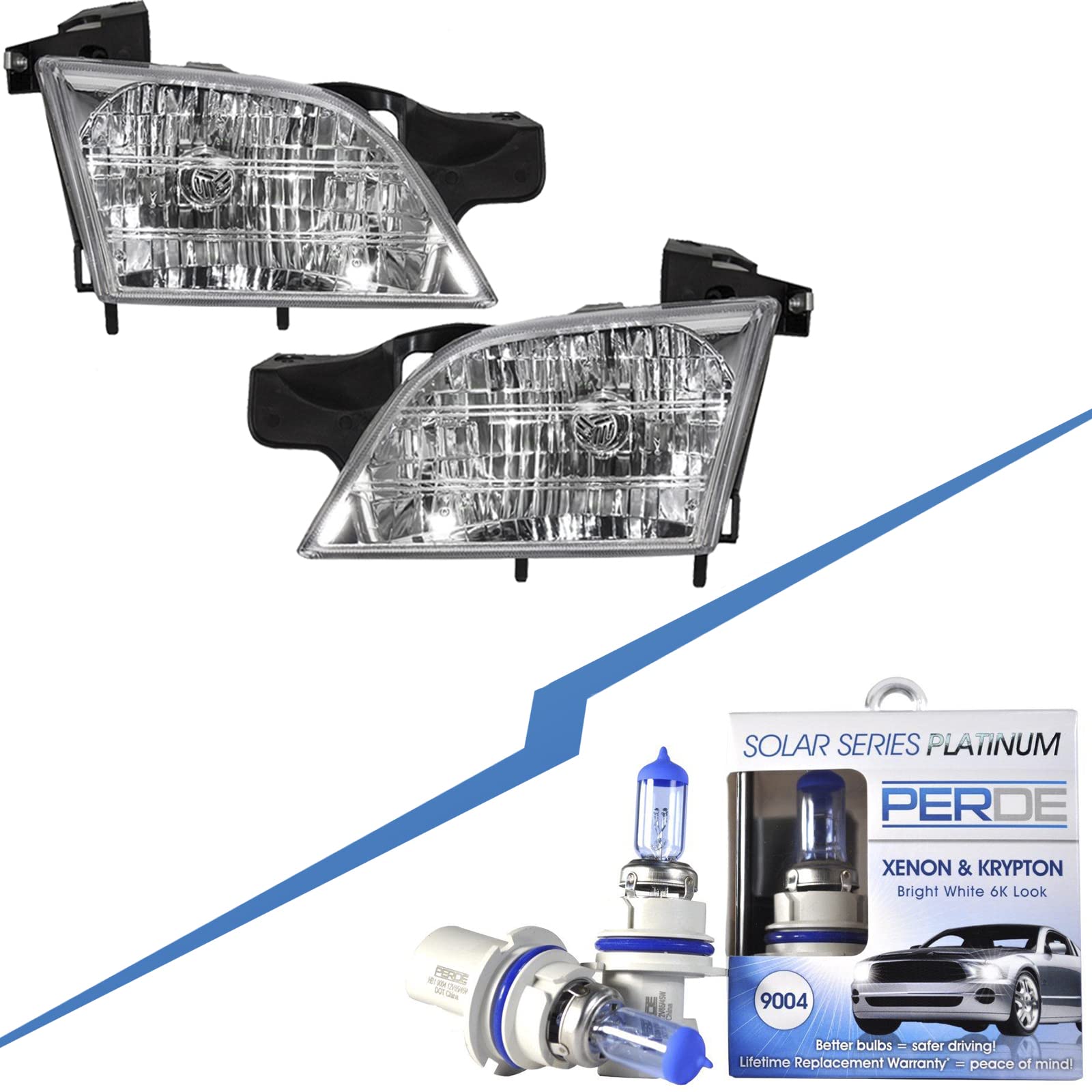 Chrome Housing Halogen Headlights for Chevrolet Oldsmobile Pontiac Montana Silhouette Trans Sport Venture - Driver & Passenger Side Headlamps with Bulbs Included - Perfect for Night Driving & Vehicle Restoration