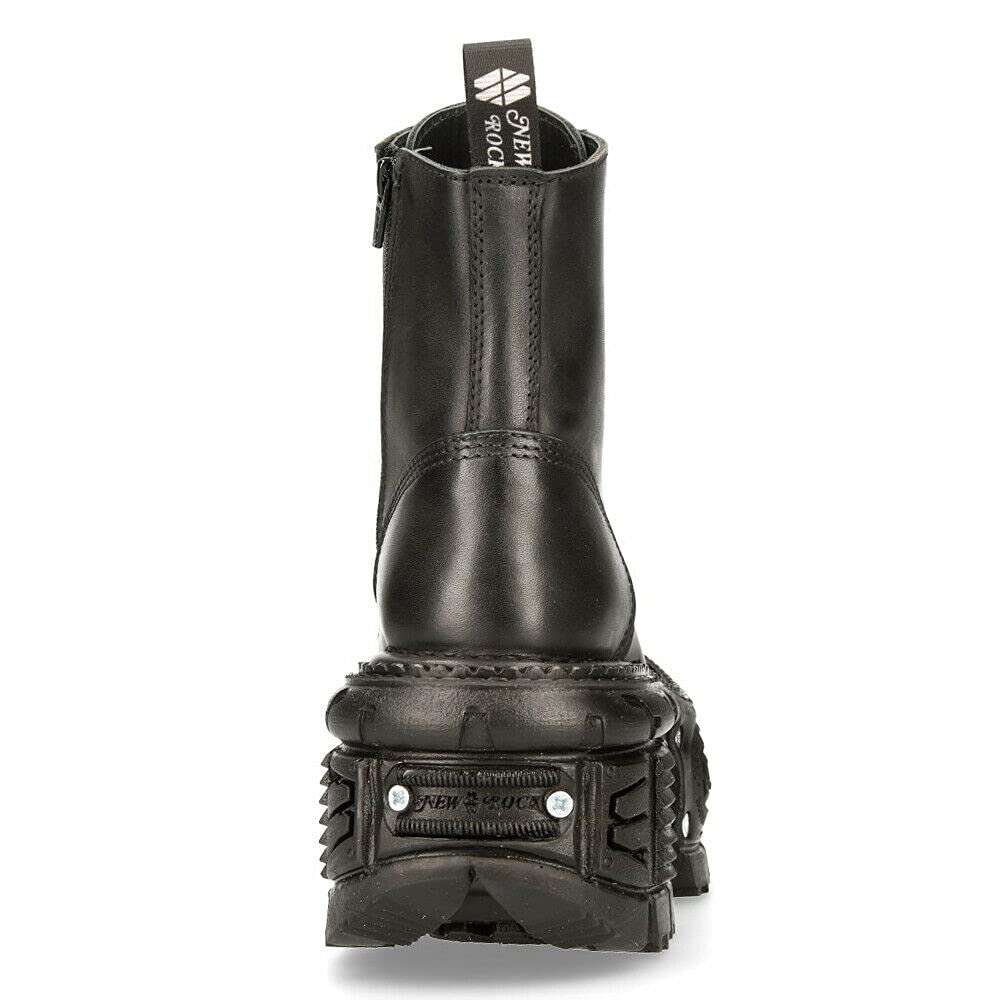 New Rock Women's TANK083-C1 Genuine Leather Combat Boots - Black Platform Biker Military Shoes for Women | Perfect for Motorcycle Riding, Punk Fashion & Outdoor Adventures