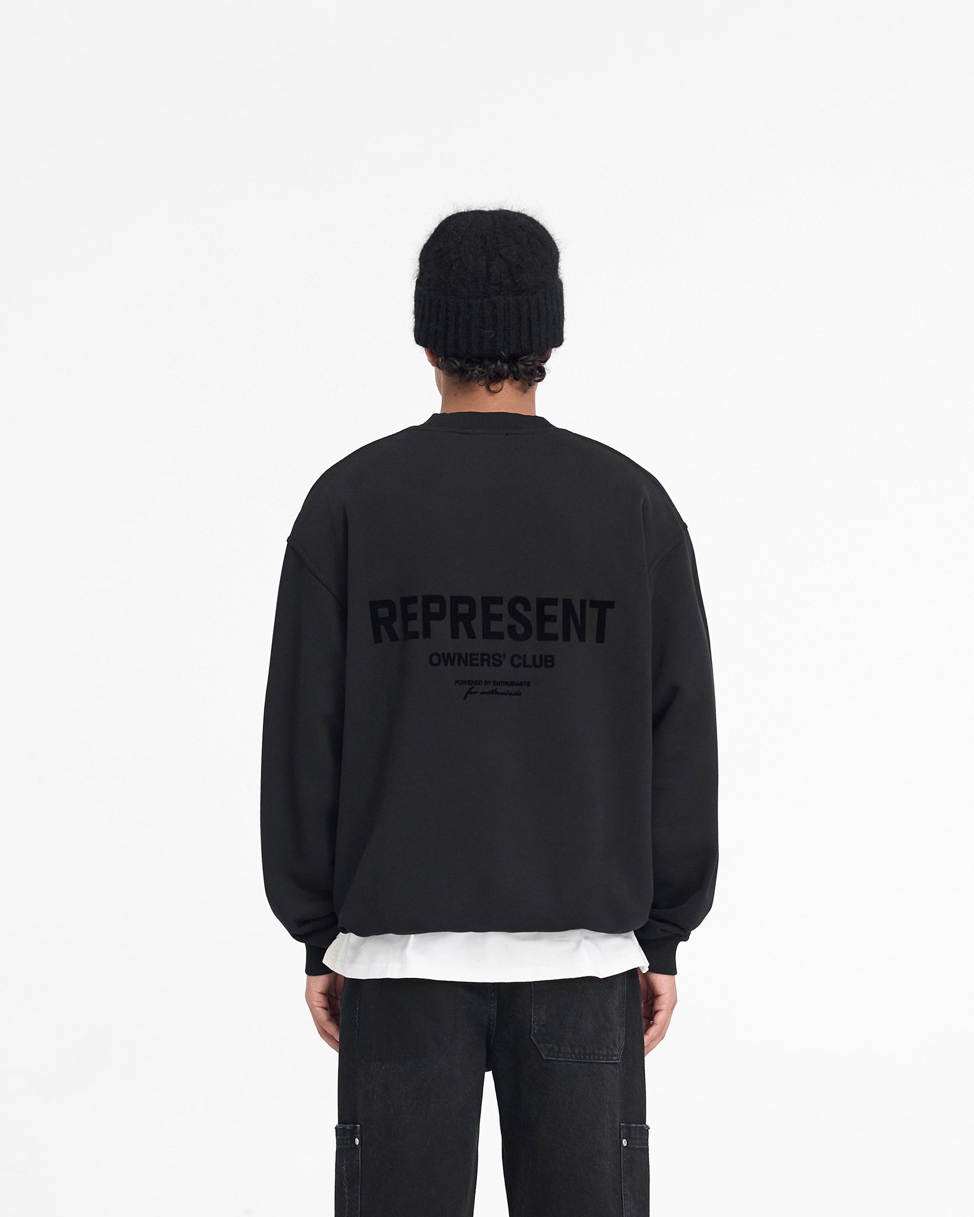 Represent Owners Club Flocked Sweater - Premium Black Knit Pullover for Men | Streetwear Fashion & Casual Outfits