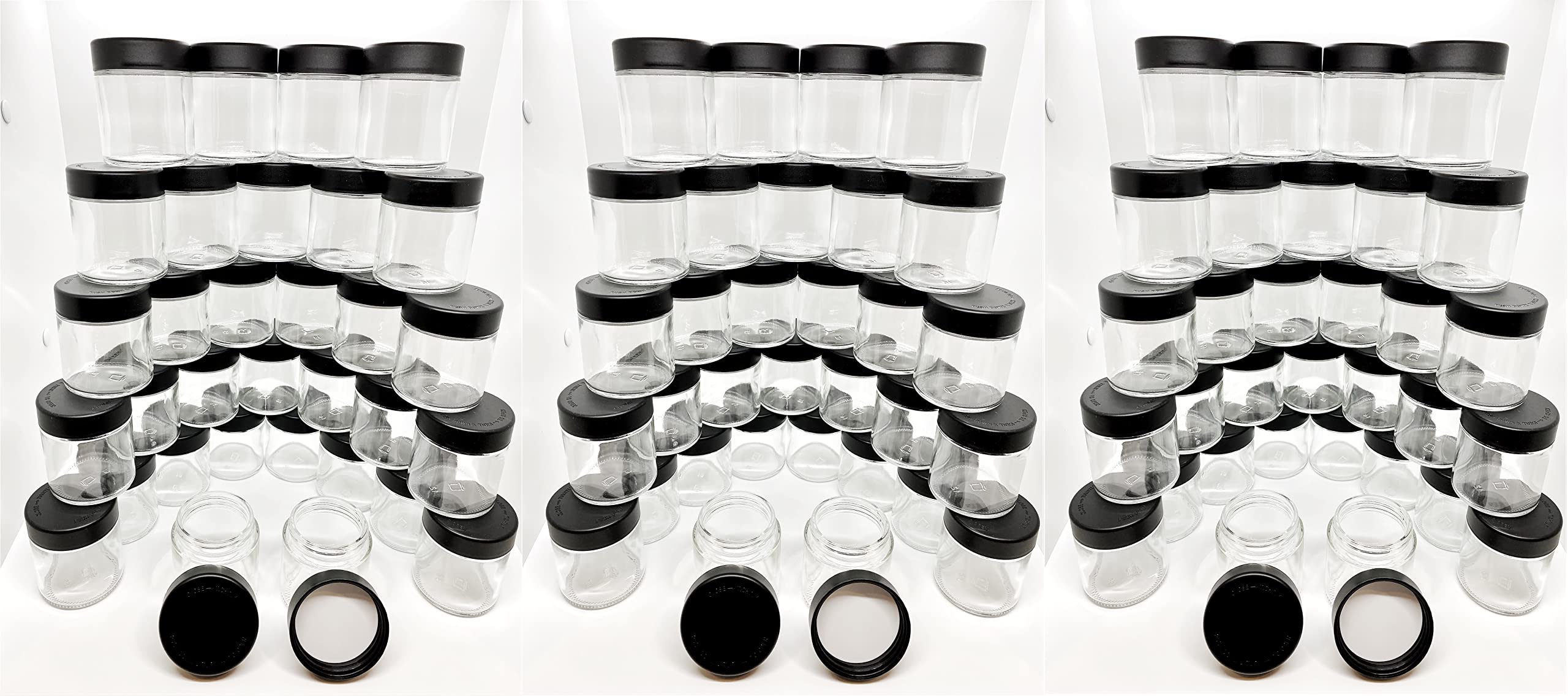 Child Resistant 3oz Glass Jars with Black Caps - 100 Pack Airtight Containers for Storing Herbs, Spices, CBD, and Essential Oils - Perfect for Home, Kitchen, and DIY Projects