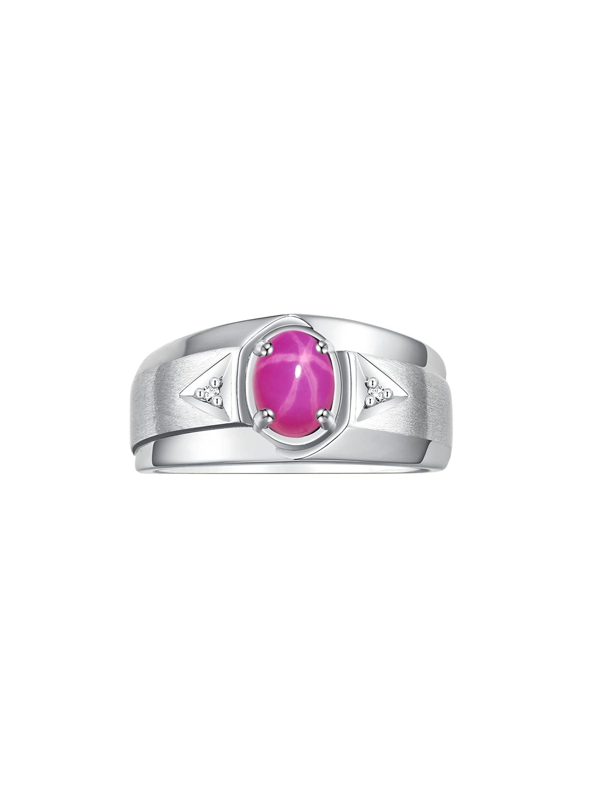 Rylos Men's Sterling Silver Rings - 7X5MM Oval Gemstone & Diamond Ring, Classic Birthstone Jewelry for Men (Sizes 8-13) | Perfect for Weddings, Anniversaries & Special Occasions