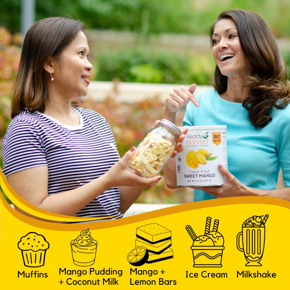 Freeze Dried Mango Slices - Gluten Free, Non-GMO, 25 Year Shelf Life | Emergency Food Supply, Camping & Survival Snacks, Bug Out Bag Essentials | 6 Cans (397g Each) for Long Term Storage & Outdoor Adventures