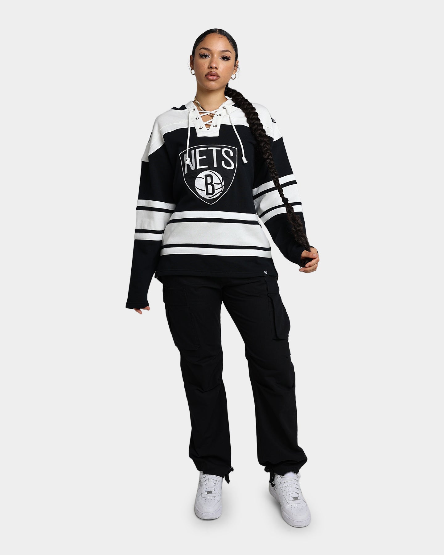 47 Brand Brooklyn Nets Superior Lacer Hoodie - Jet Black NBA Basketball Fan Apparel for Men & Women - Perfect for Game Day, Streetwear & Casual Outfits