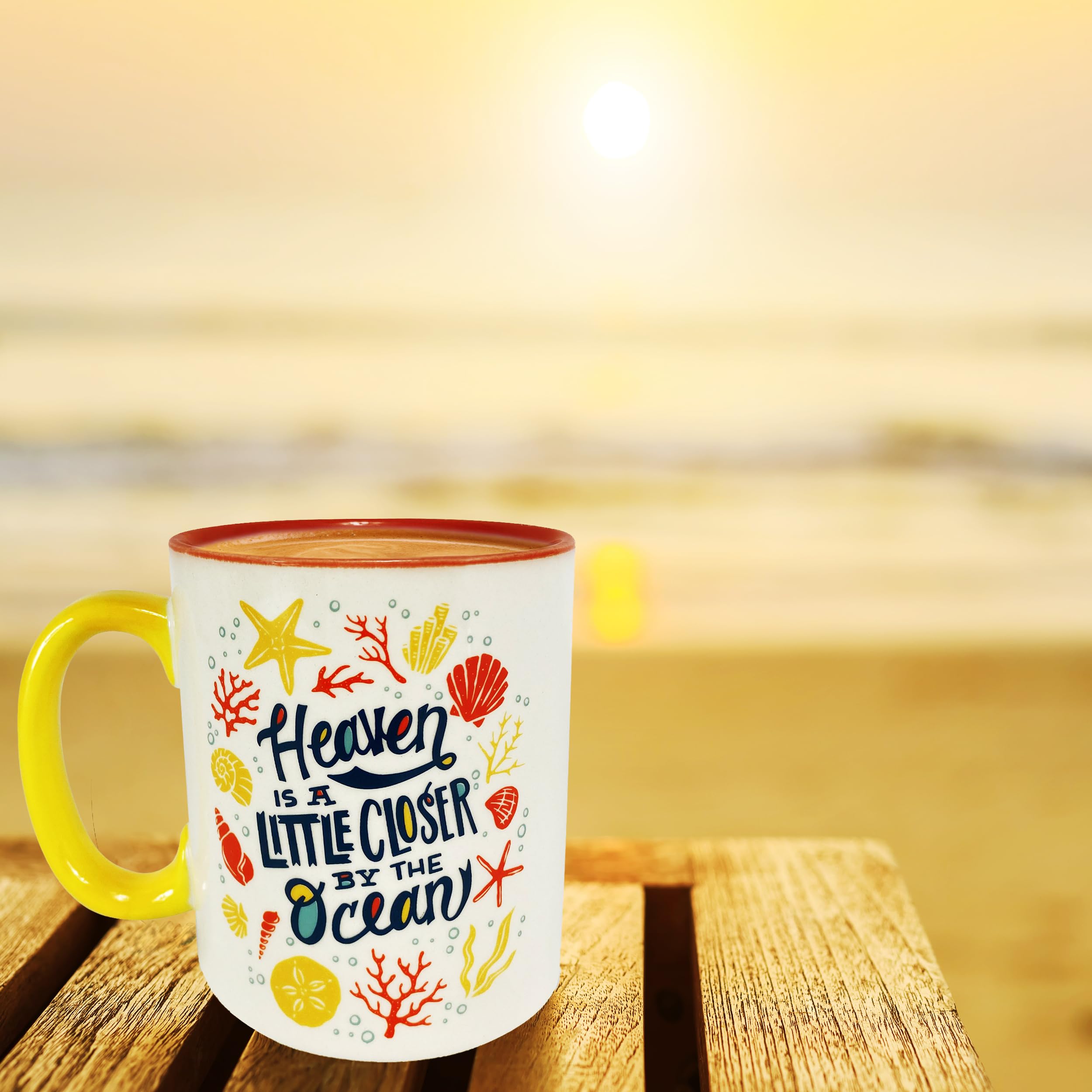 Rivers Edge Products 16 Oz Ocean Ceramic Coffee Mug with Handle - Premium Espresso & Tea Cup for Coffee, Latte, Tea - Perfect for Home, Office, Cafe & Gifts - Heaven Ocean Design