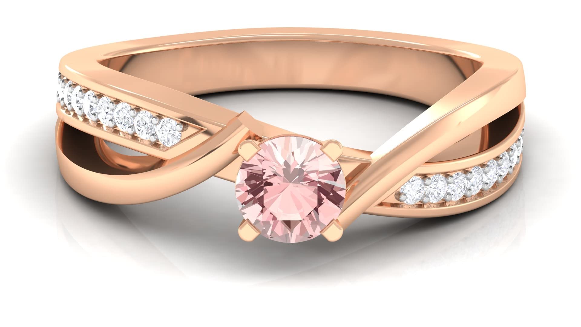 3/4 CT Round Cut Natural Morganite and Diamond Solitaire Ring in 14K Solid Gold, Infinity Design with Diamond Accent - October Birthstone Jewelry for Engagement, Wedding & Anniversary Gifts