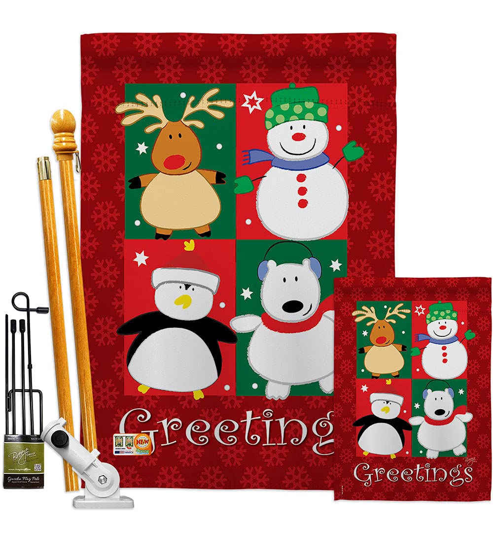 Winter Christmas Decorative Flag Set w/Flagpole - Breeze Decor FK114063-BO for Holiday Home & Garden Decor