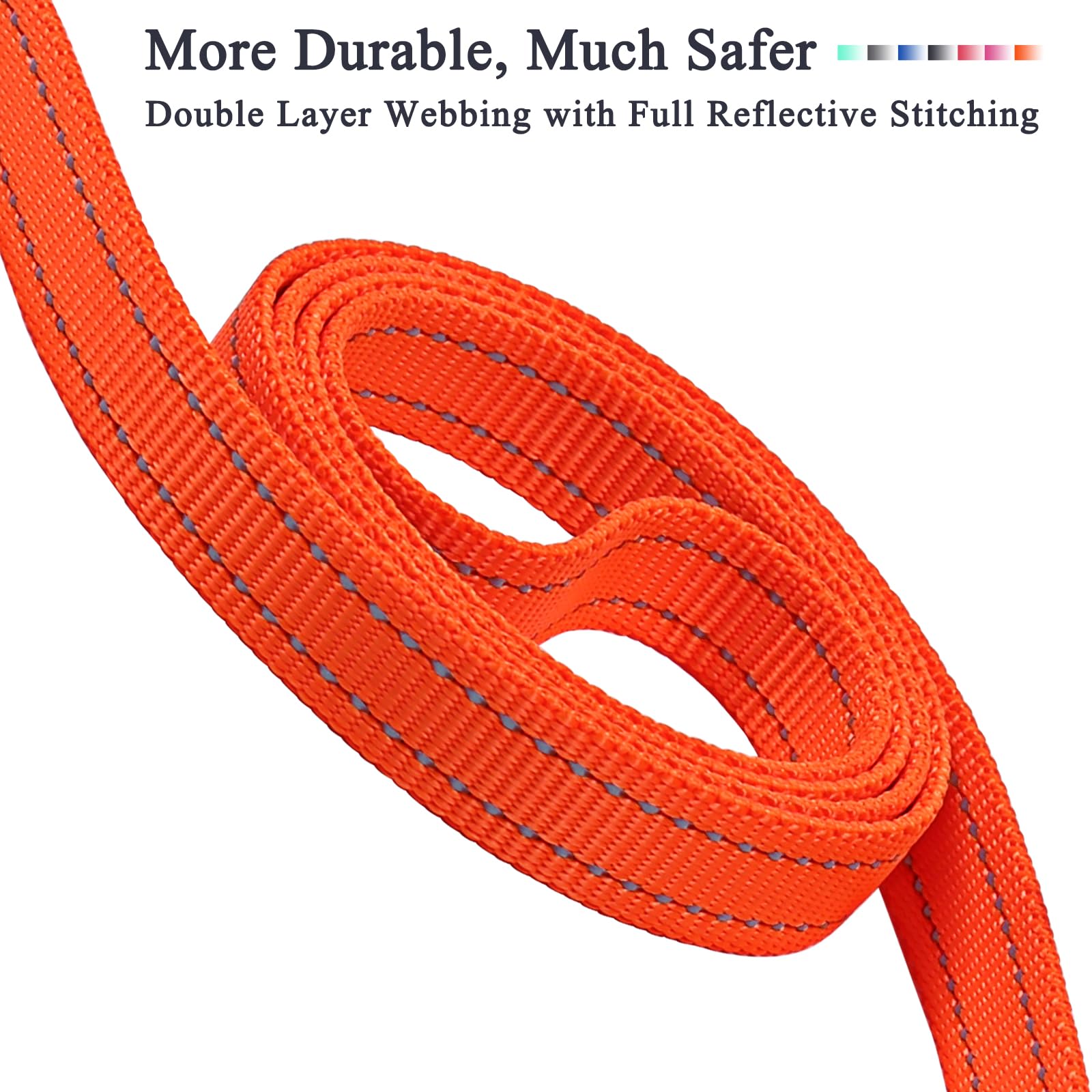 VIVAGLORY Heavy Duty Reflective Dog Leash with Dual Padded Handles - Strong Metal Hook Training Lead for Large Dogs - Orange - Perfect for Walking, Running & Nighttime Safety