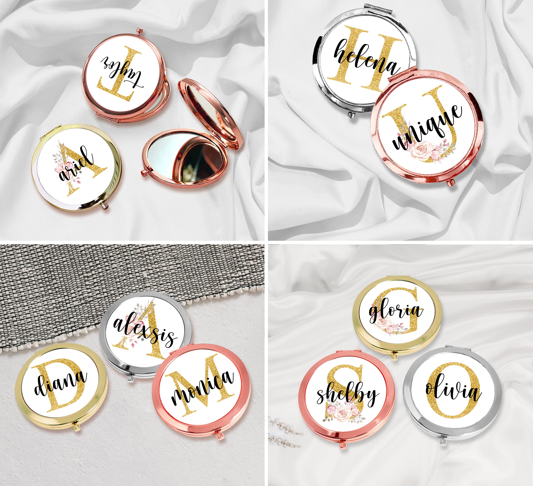 Custom Initial Compact Mirror - Personalized Bridesmaid Gift for Travel & Weddings