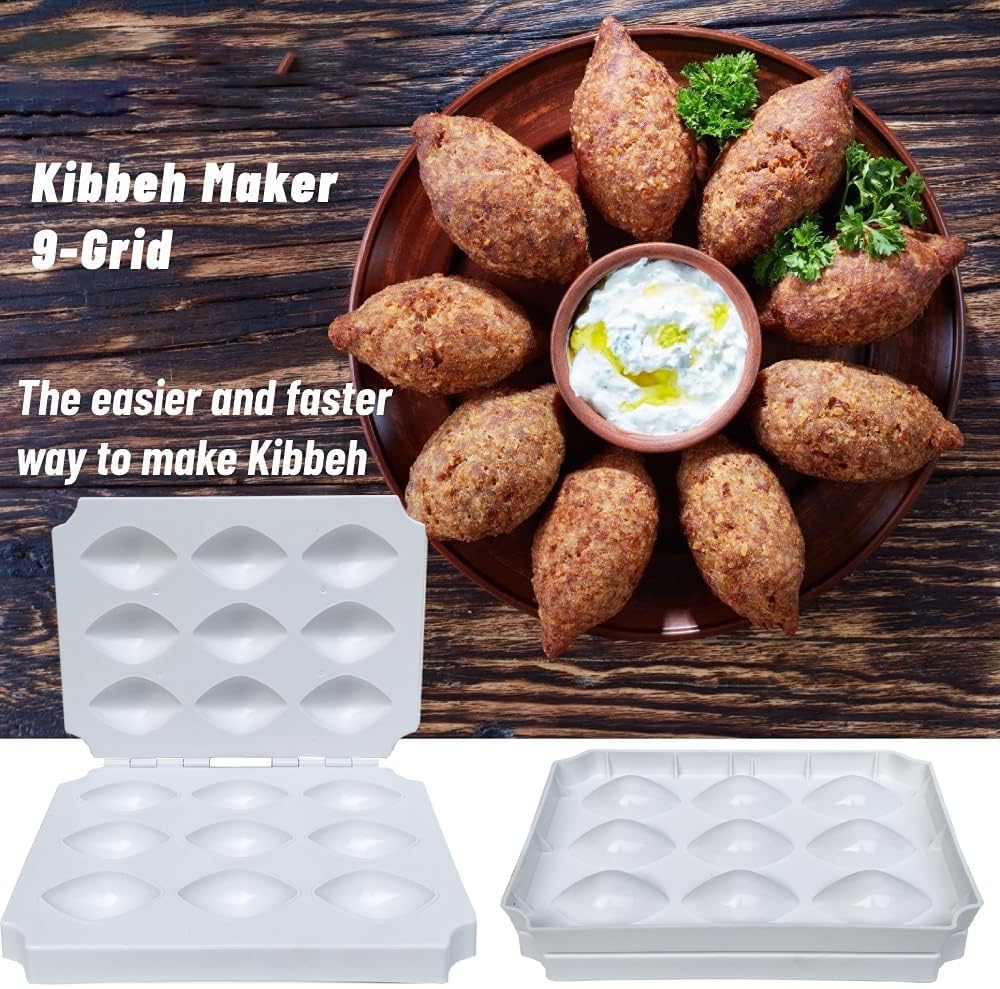 Premium Kibbeh Rolls Maker Mold - 9 Grids Meatball Mold Tool (7cm) for Middle Eastern Cuisine - Perfect for Homemade Kibbeh, Falafel & Meatballs