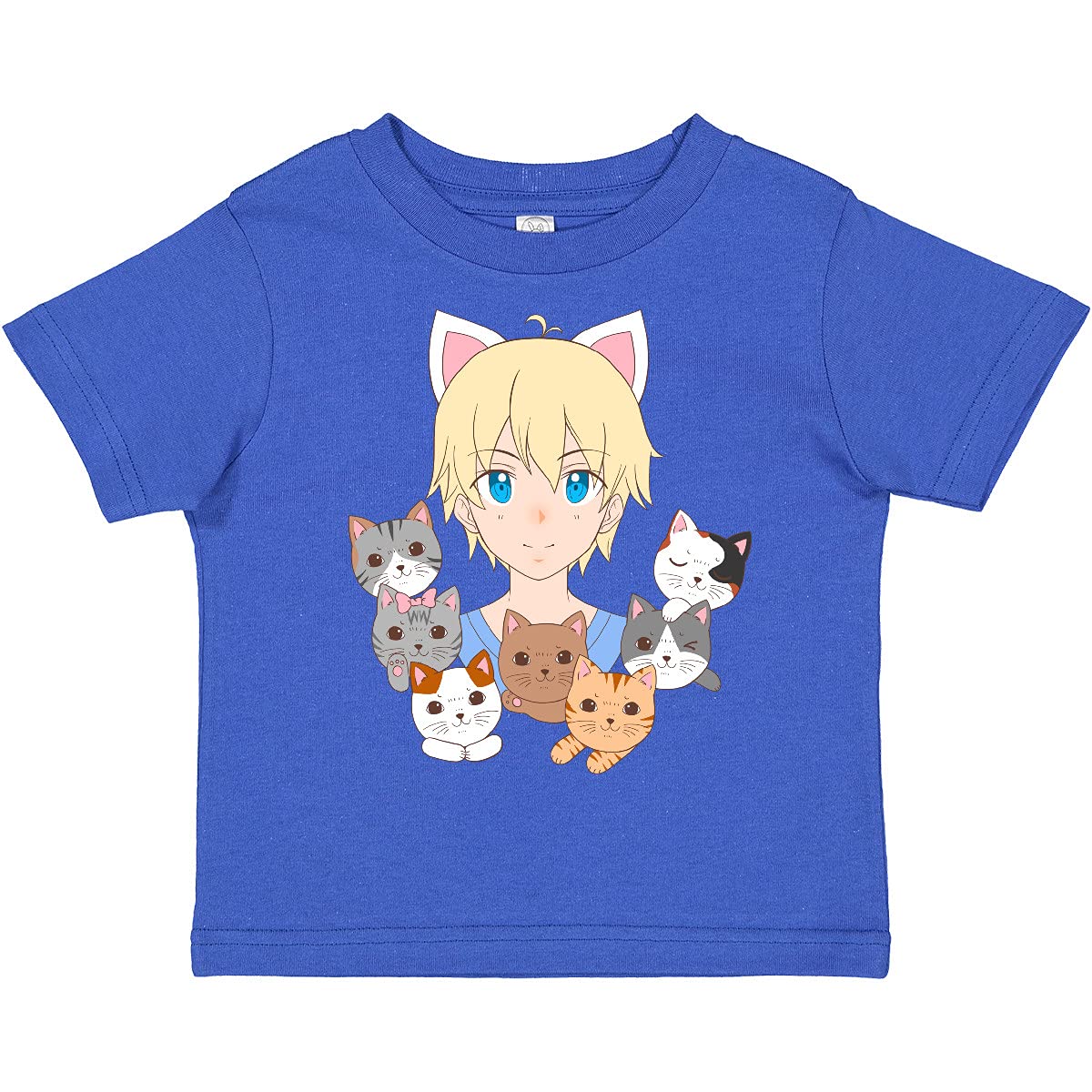 Inktastic Neko Anime Boy with Cats Graphic Toddler T-Shirt - Cute Cartoon Cat Design for Kids, Boys & Girls - Perfect for Casual Wear, Playdates & Anime Lovers