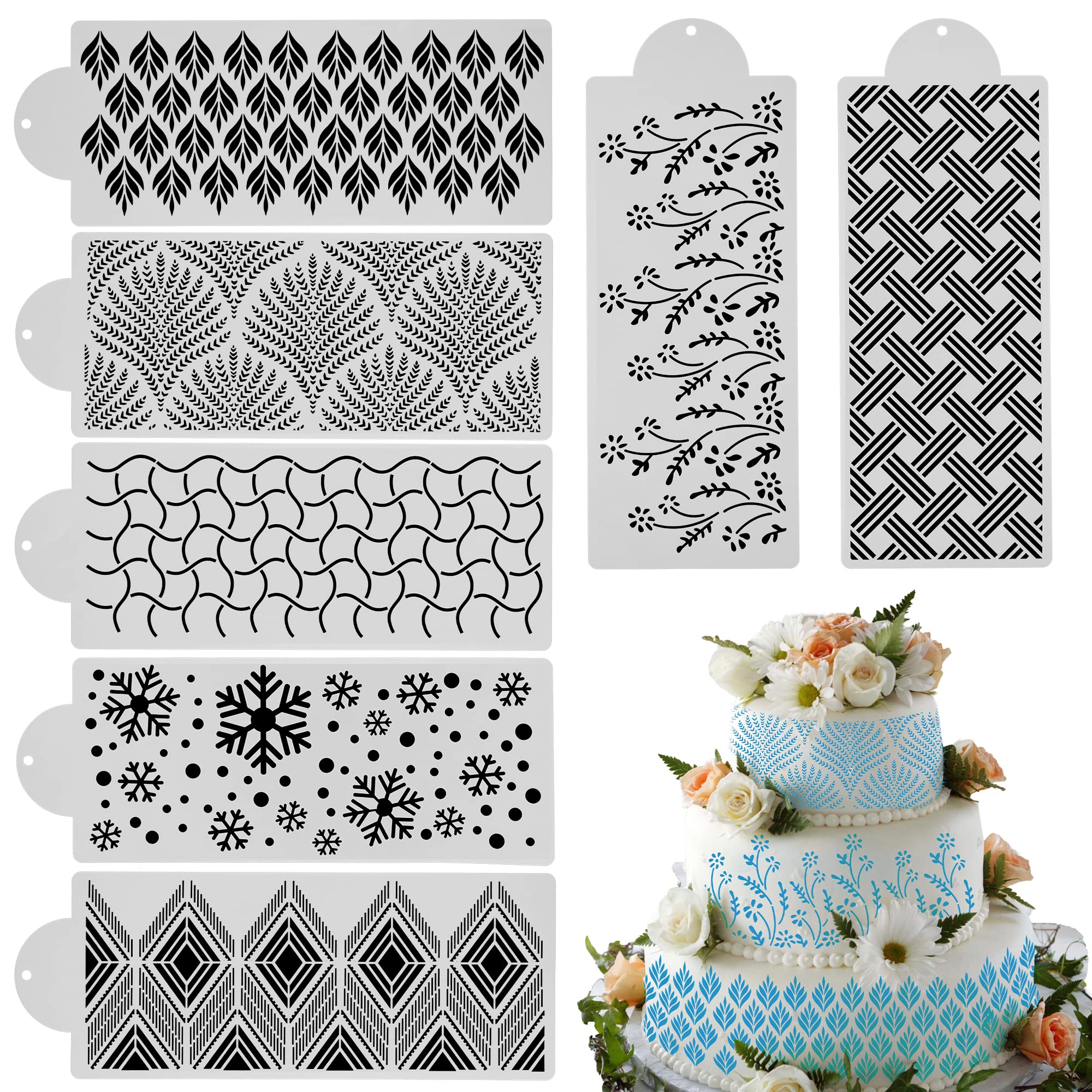 7-Piece Reusable Floral Cake Decorating Stencils & Templates - DIY Baking Tools for Dessert, Cake, and Craft Decoration - Perfect for Birthday, Wedding, and Party Cakes