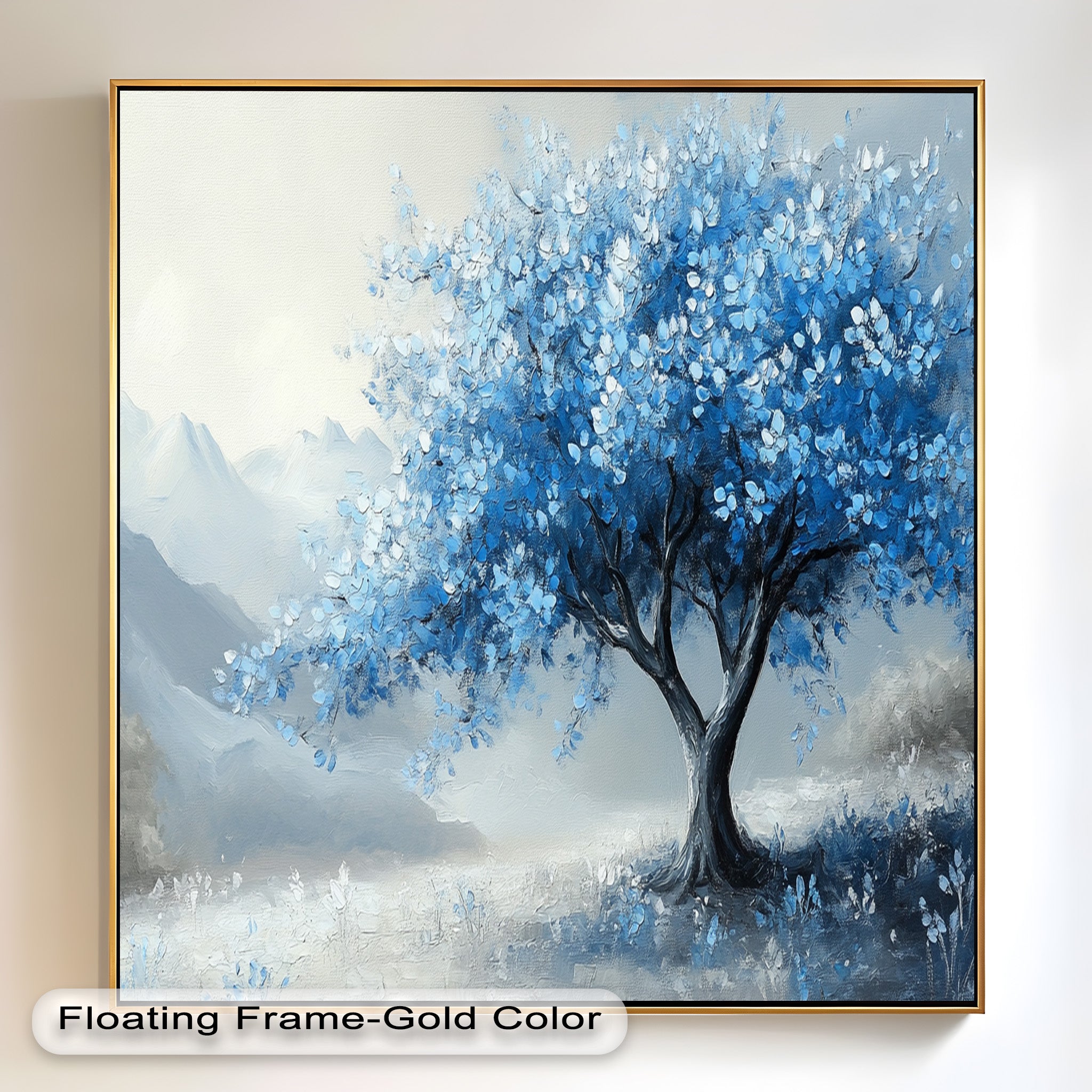 Blue Tree Landscape Oil Painting - Handmade Canvas Art for Home & Office Decor, Living Room Wall Art, Gift Idea