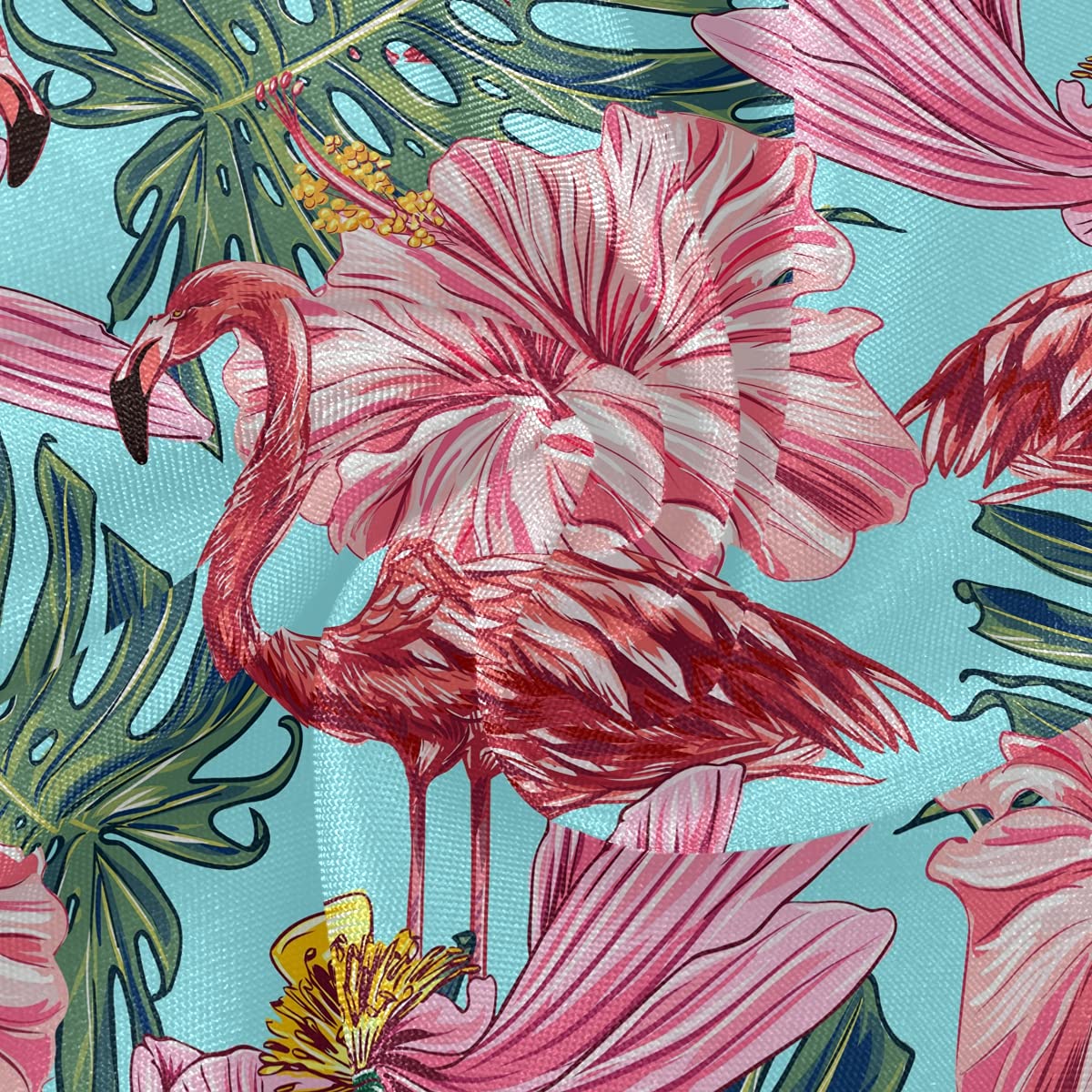 60 Inch Round Waterproof Tablecloth - Pink Flamingo & Tropical Flowers on Blue Background | Durable Outdoor Table Cover for Wedding, Party, Dining Room & Patio Decor