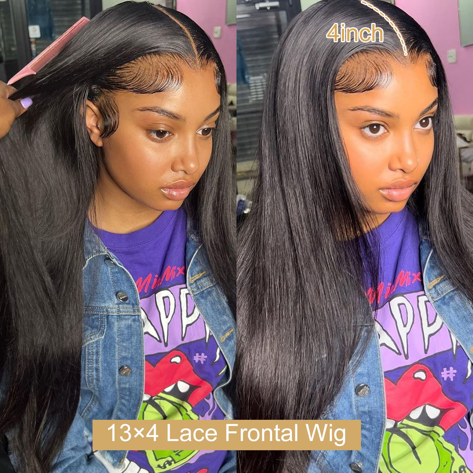 13x4 HD Transparent Lace Front Wig - 150% Density Brazilian Virgin Human Hair - Pre Plucked with Baby Hair - Straight 26 Inch Natural Black Lace Front Wig for Women - Perfect for Daily Wear, Cosplay & Special Occasions