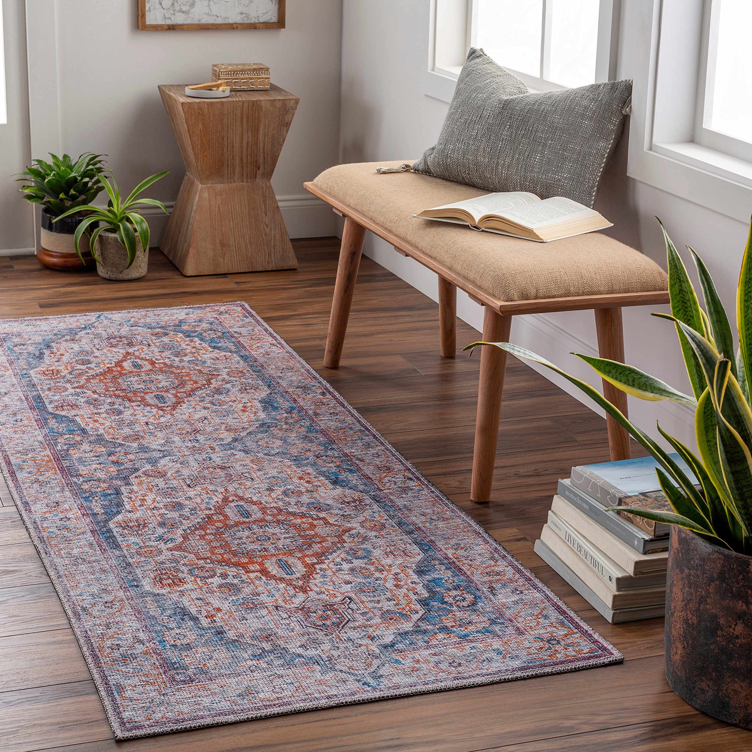 Machine Washable Area Rug for Living Room & Bedroom - Gray, Purple, Brown - 9'3