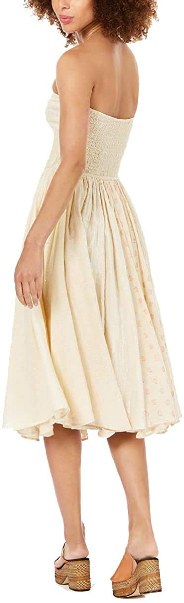 Free People Women's Amanda Midi Dress - Flowy Boho Style Ivory Sundress Size XS | Perfect for Beach Vacations, Summer Parties & Casual Outings