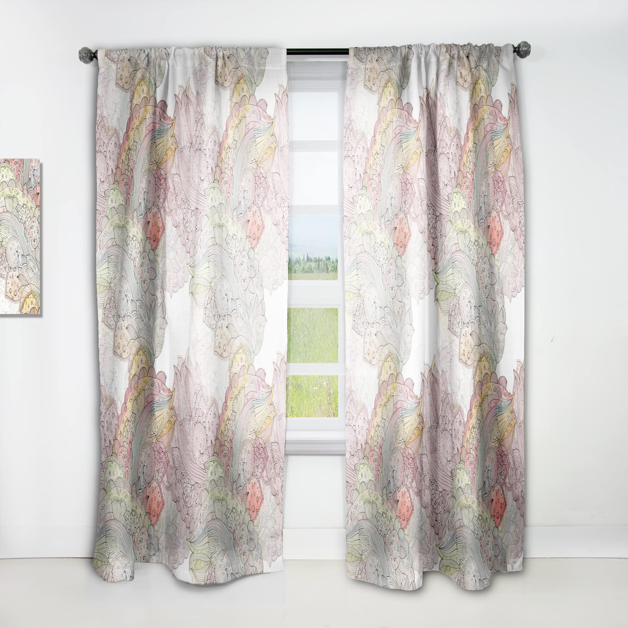 DesignQ Watercolor Ethnic Motif Thermal Insulated Curtains - Single Panel 52x90 - Elegant Window Treatment for Bedroom & Living Room | Perfect for Home Decor, Privacy & Temperature Control