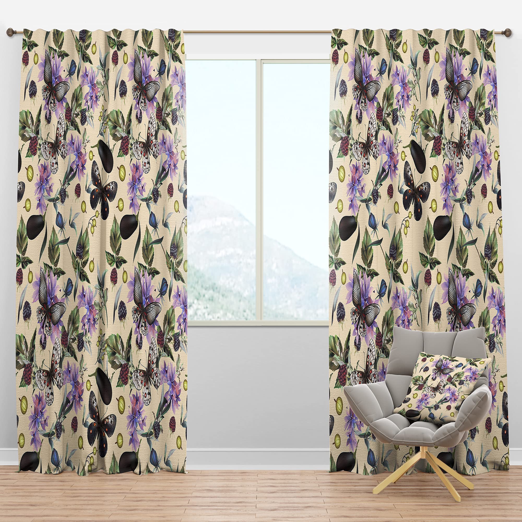 DesignQ Blackout Curtains 'Butterflies and Flowers' - Thermal Insulated Room Darkening Window Drapes for Bedroom & Living Room - Single Panel 52x90 Inches - Perfect for Sleep, Privacy & Energy Efficiency