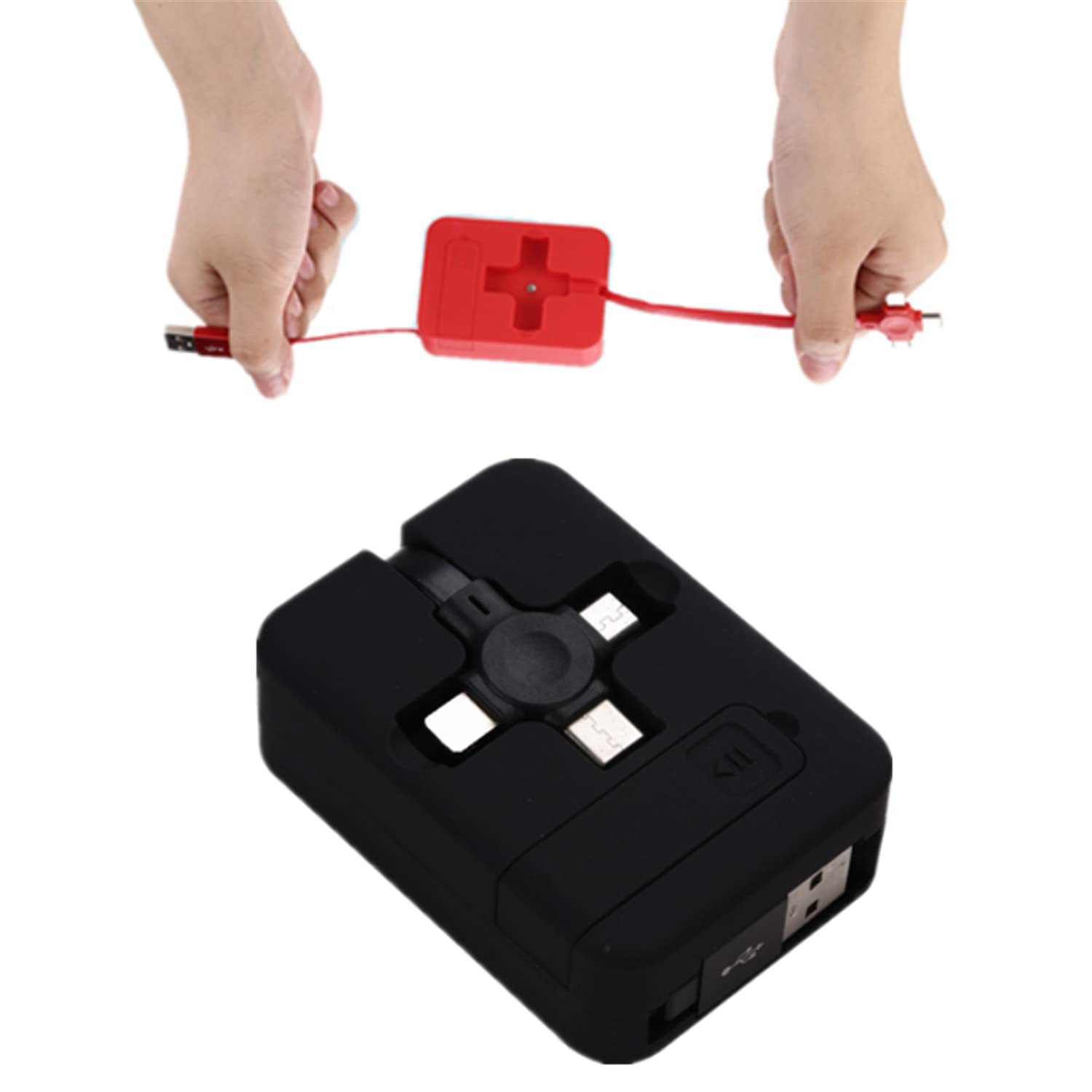 FHLZ 3-in-1 Charging Cable Roll - Multi-Port USB Charger for iPhone, Android & Multiple Devices | All-in-One Travel Phone Charger Cord | Perfect for Home, Office & Travel (Black)