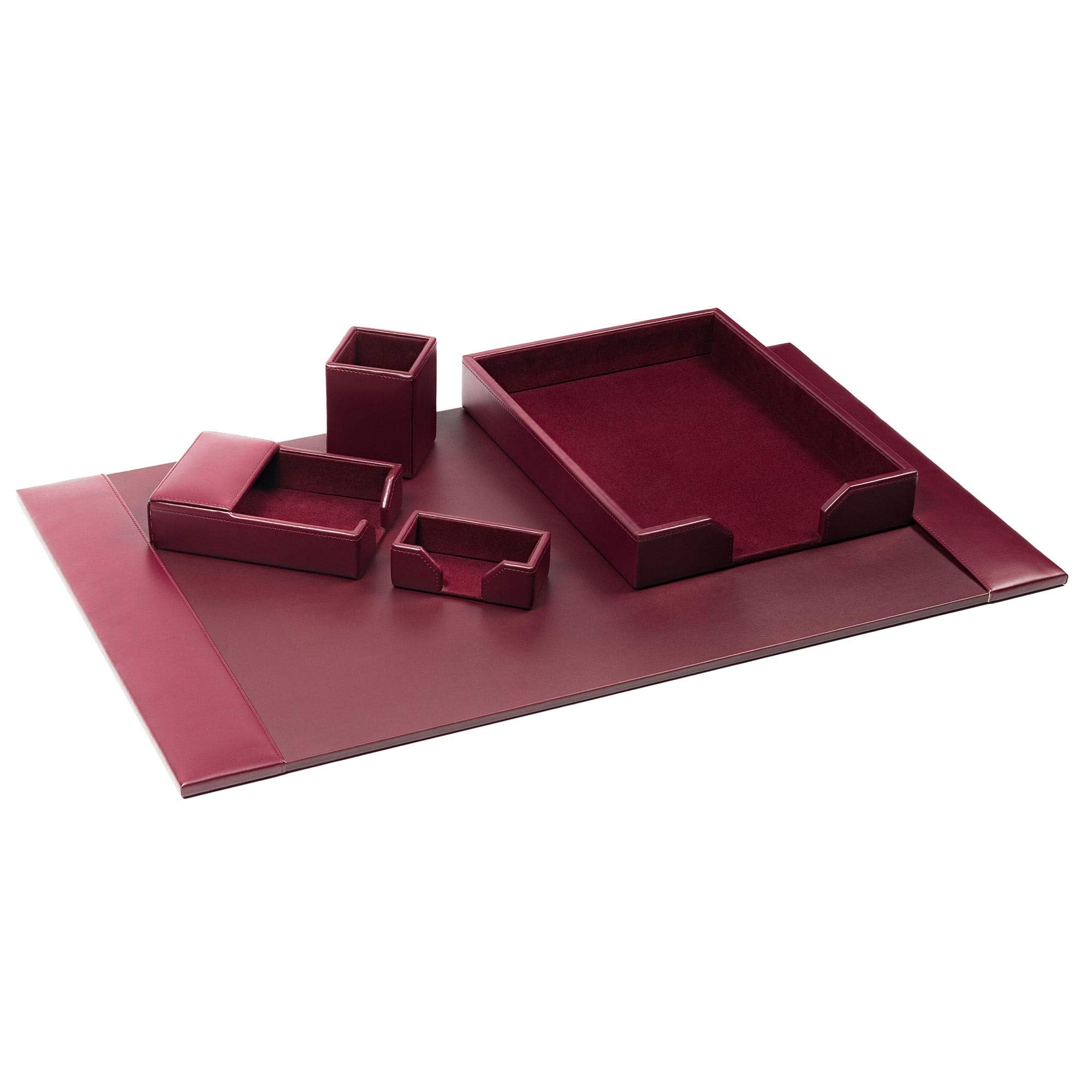 Premium DACASSO Bonded Leather Desk Set - Burgundy 5-Piece Office Organizer with Leather Desk Pad for Home & Office Workspace - Perfect for Writing, Computer Use & Professional Desk Decor