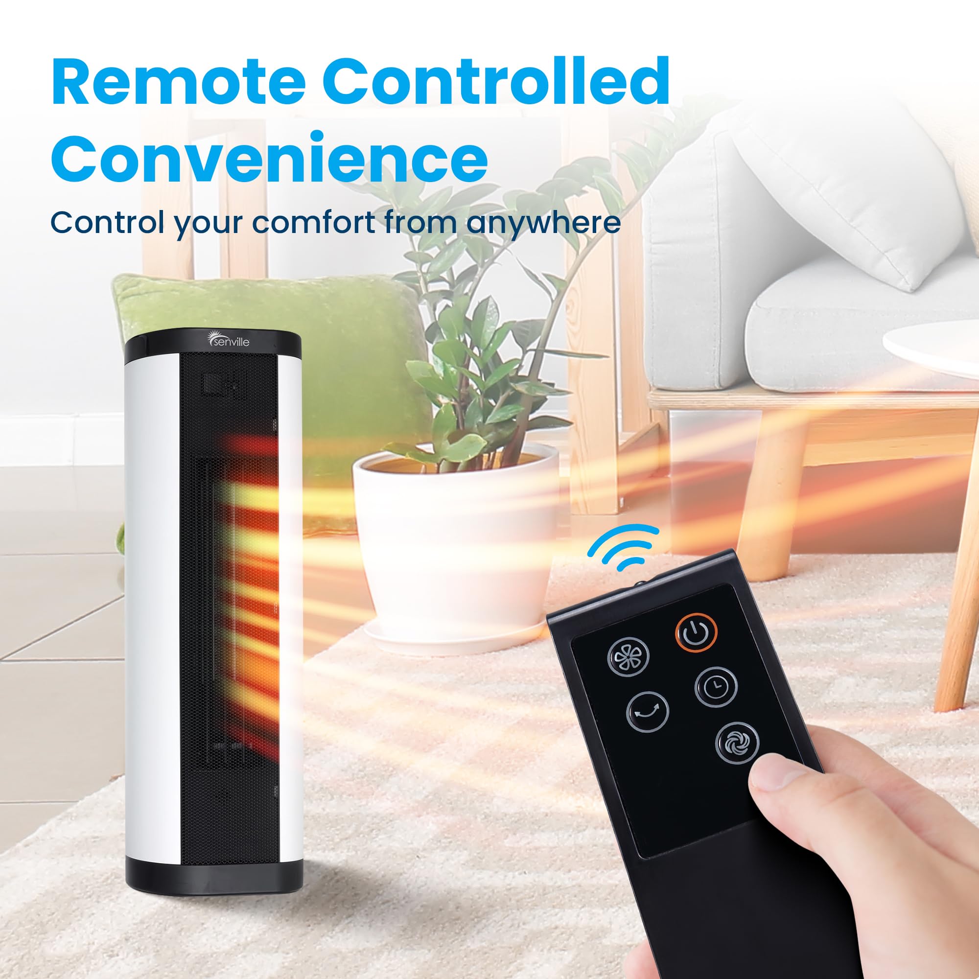 Senville 1500W Electric Ceramic Space Heater with Remote Control & Digital Thermostat - Overheat Protection, Vertical/Horizontal Operation - Perfect for Bedroom, Office & Indoor Heating