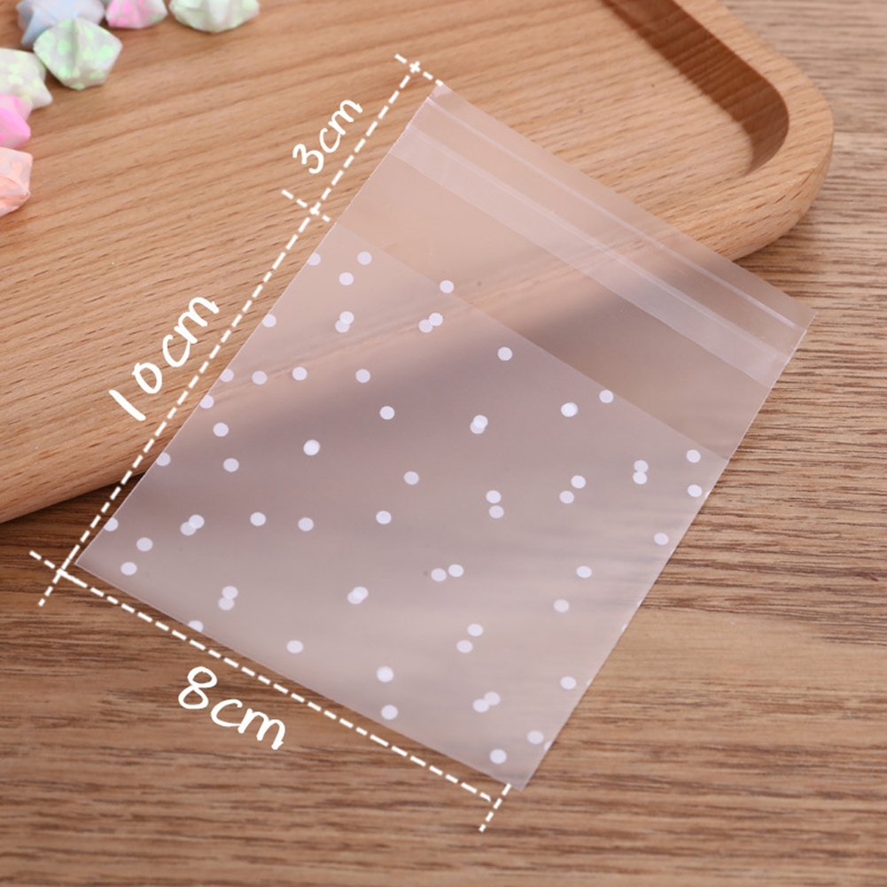 200 Pcs White Polka Dot Self Sealing Cellophane Bags 8x10cm - Bakery, Candle, Soap, Cookie Packaging - Perfect for Party Favors, Wedding Treats & Small Gift Wrapping