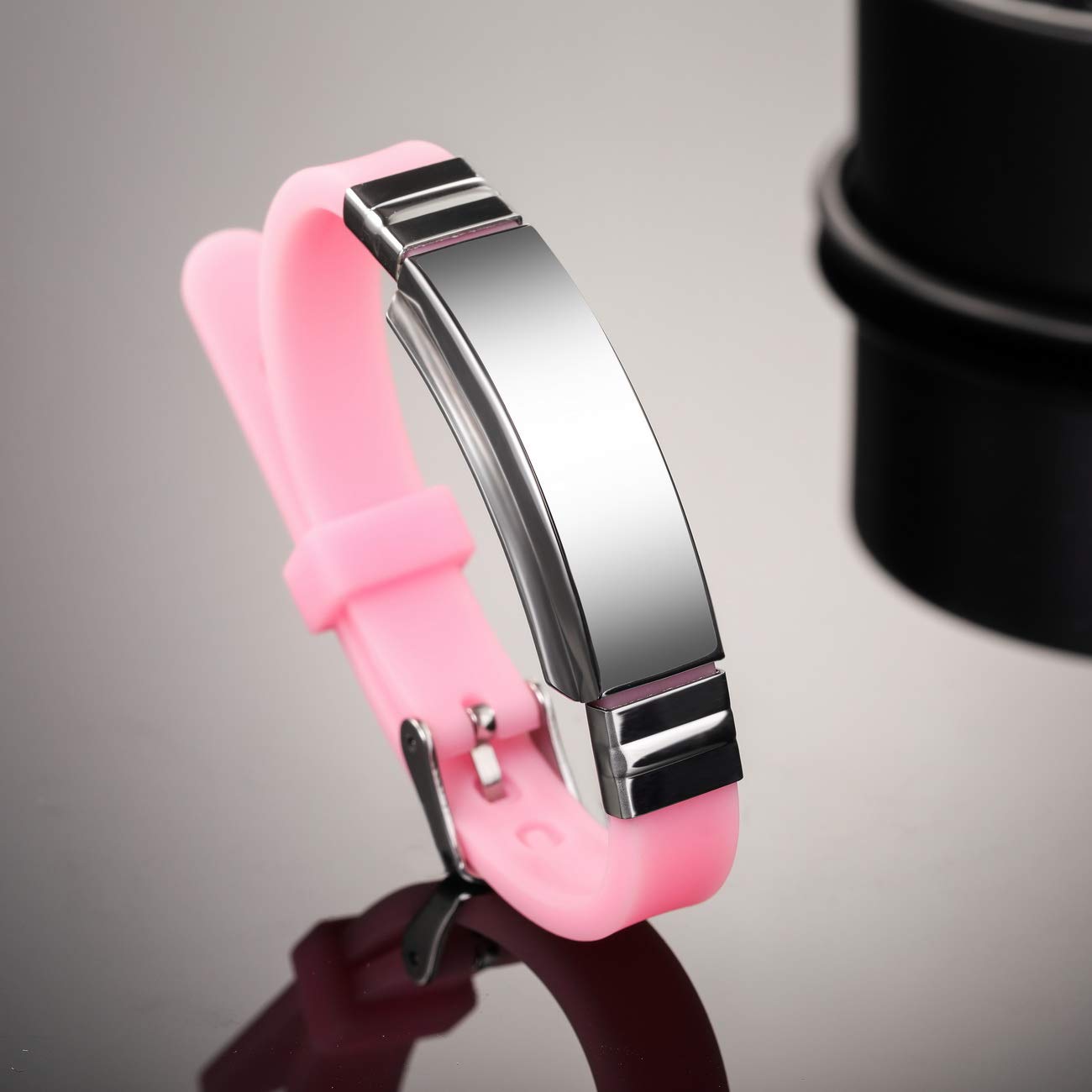 Custom Engraved Silicone Adjustable Sport ID Bracelet with Stainless Steel Clasp - Autism Awareness Medical Alert Wristband (Pink) + Emergency Card Holder for Kids, Adults, Runners & Outdoor Activities
