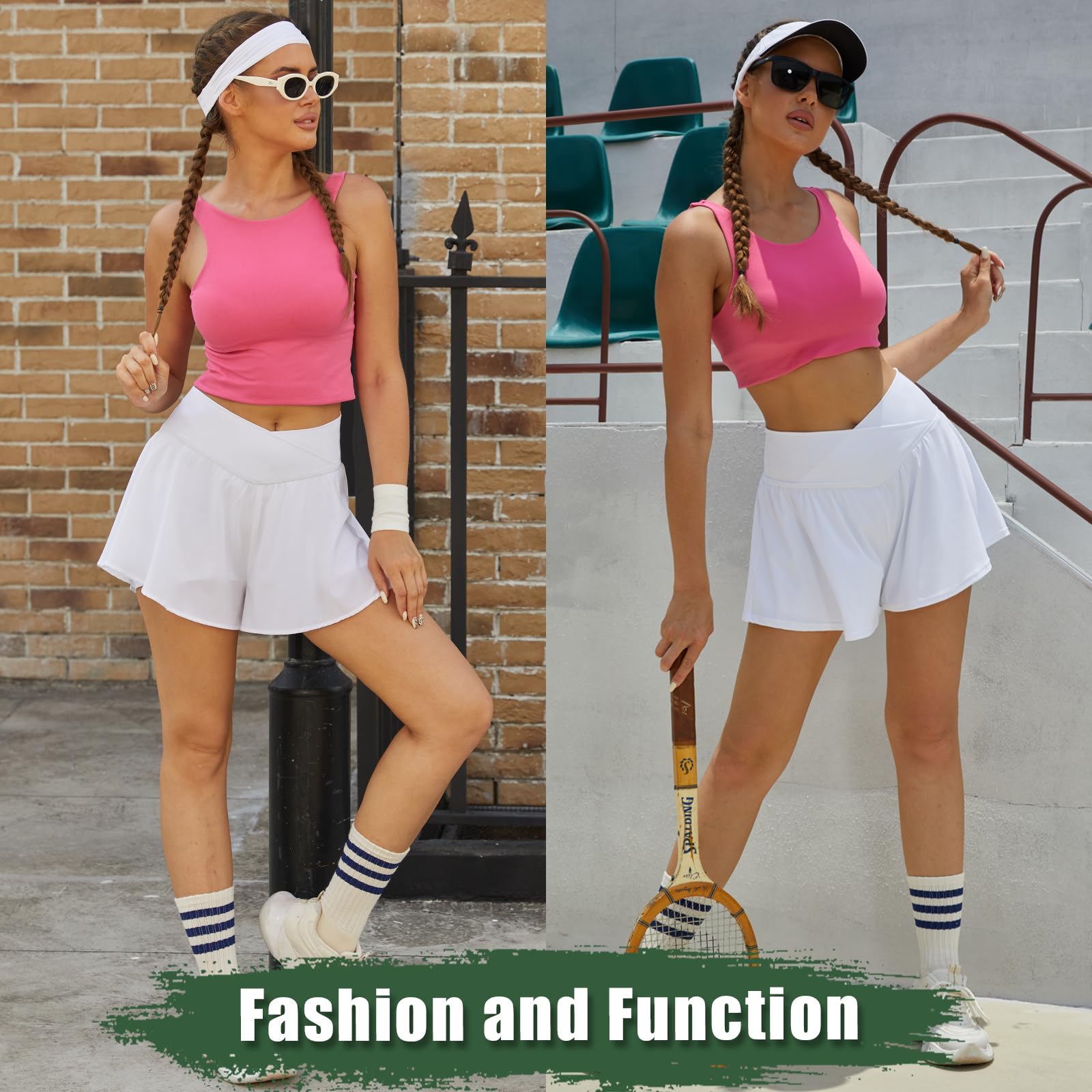 Women's 2-in-1 Crossover Flowy Athletic Shorts - Butterfly Running Shorts & Tennis Skort with Pockets for Gym, Workout & Outdoor Activities