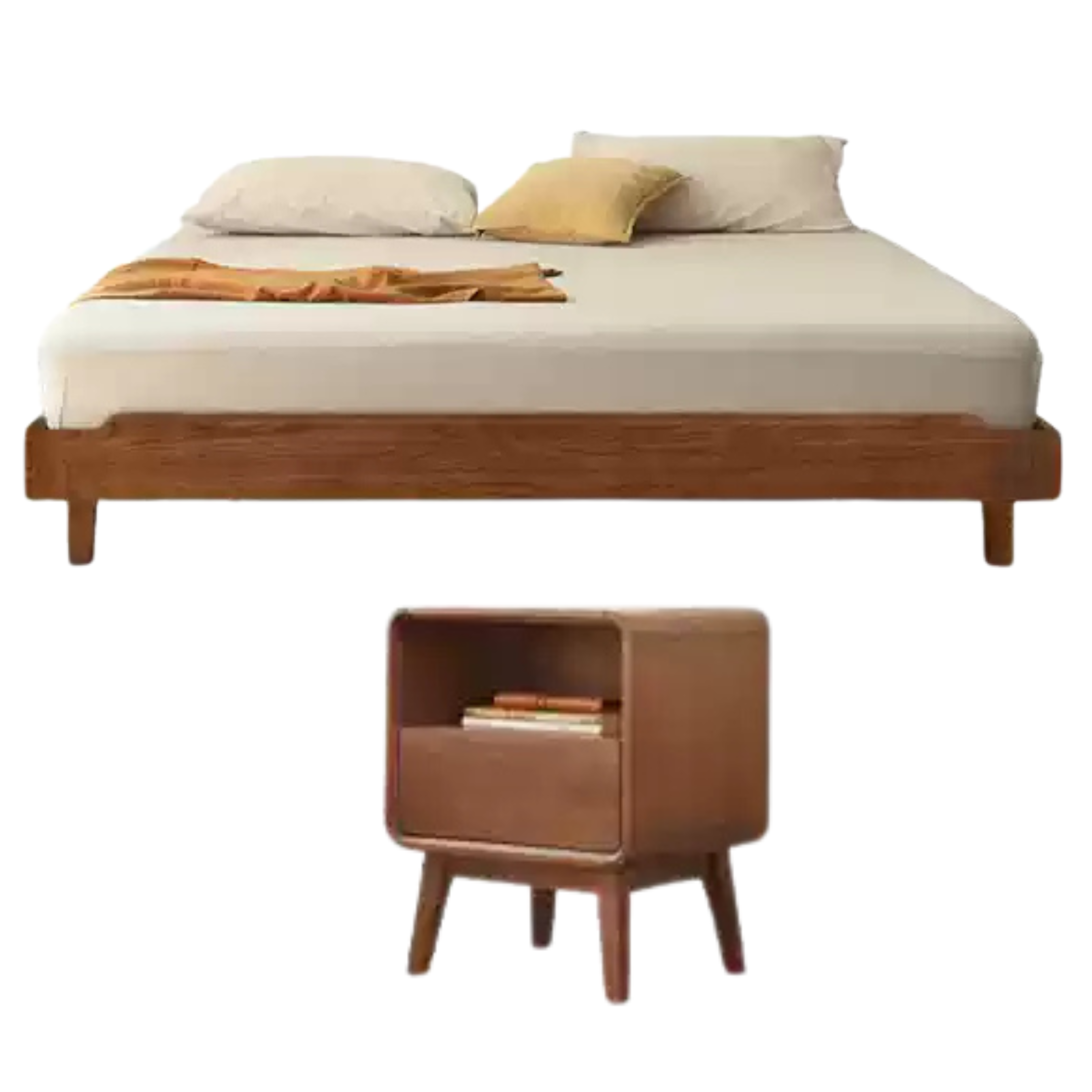 Solid Wood Platform Bed in Black Walnut & Ash - Headboard-Free Modern Bed Frame for Bedroom, Guest Room, or Dorm