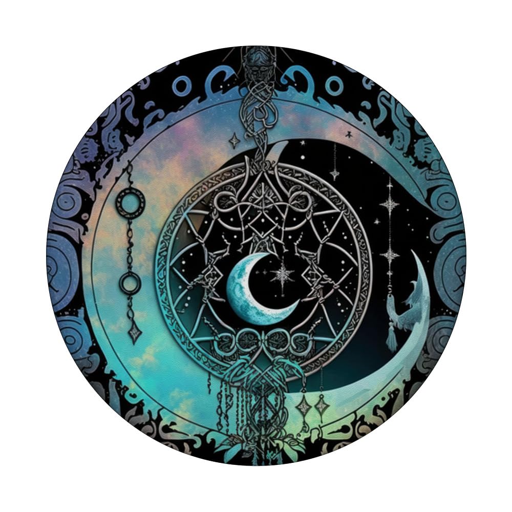 Moon Wiccan Pagan Crystal Mandala PopSocket - Phone Grip for Spiritual Decor