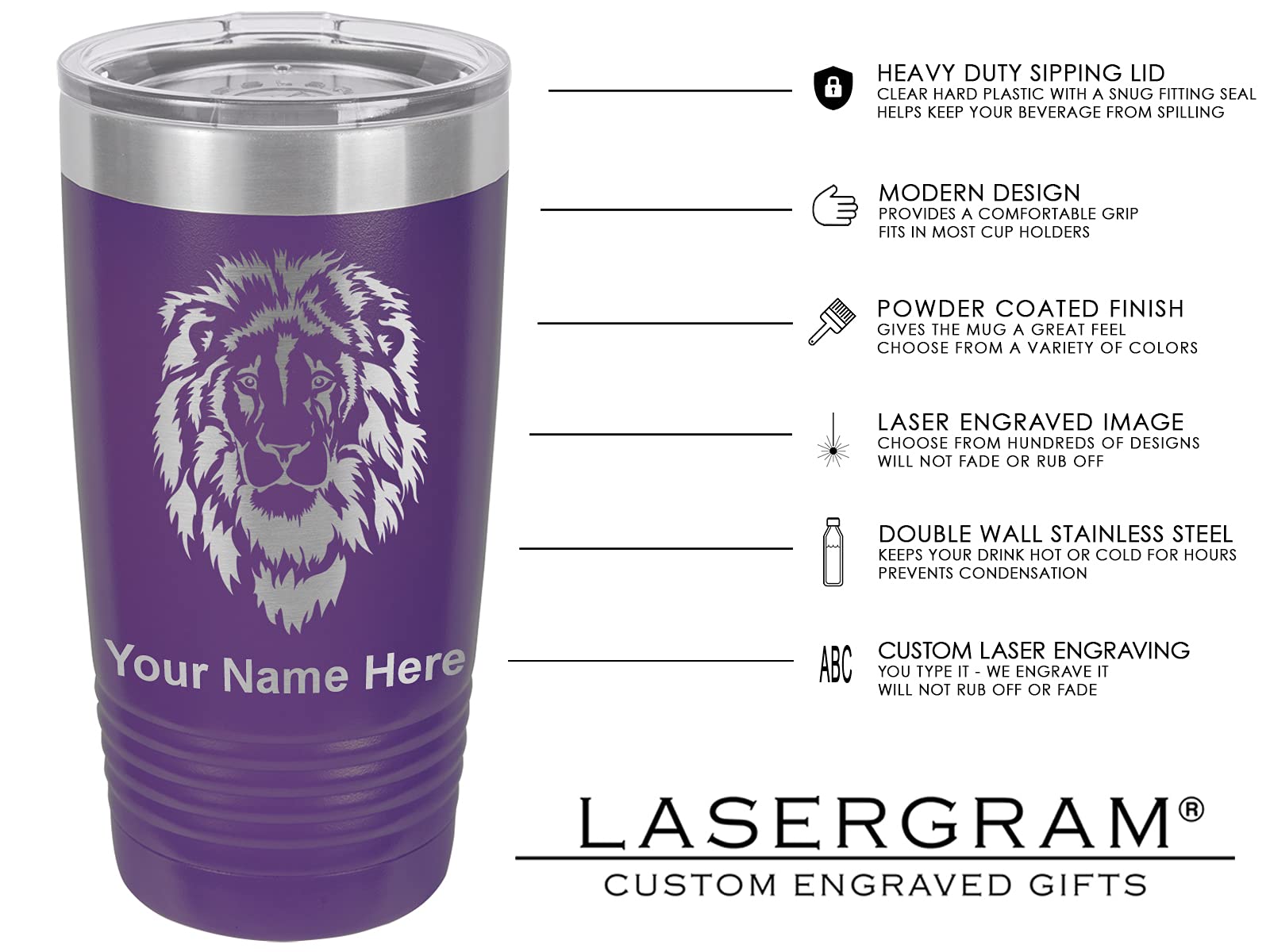 LaserGram 20oz Vacuum Insulated Stainless Steel Tumbler Mug with Palm Tree Design - Personalized Engraving, Leakproof Lid, Keeps Drinks Hot/Cold for Hours - Perfect for Beach, Office & Travel (Dark Purple)