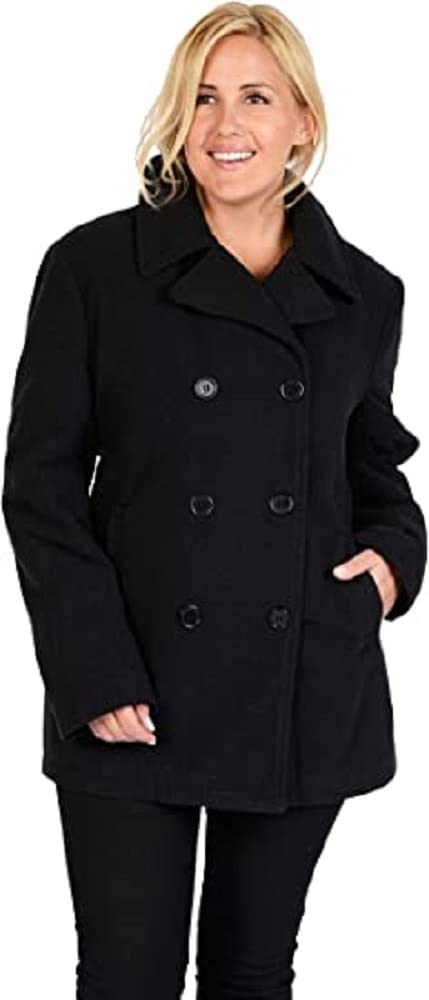Women's Classic Wool Pea Coat - Warm Winter Double Breasted Trench Coat for Women - Perfect for Office, Dating & Outdoor Activities