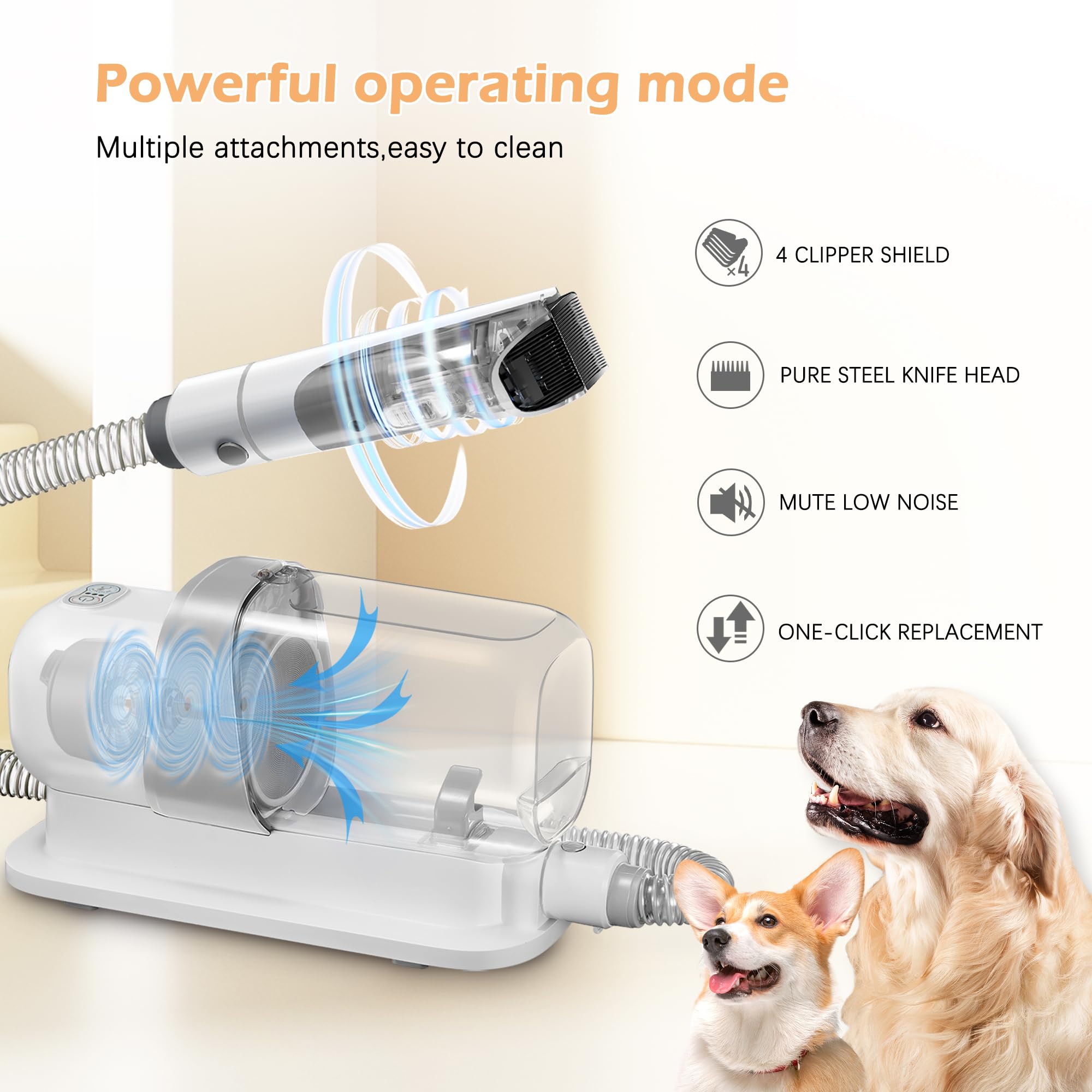 Professional Dog Grooming Vacuum with 2.3L Large Capacity - Pet Hair Vacuum Cleaner with 4 Grooming Tools for Shedding Control | Perfect for Home Grooming, Pet Salons & Allergy Relief (Grey)