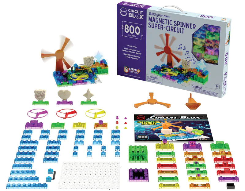 Circuit Blox™ BYO Induction Spinner Super Circuit Kit - 800+ STEM Projects for Students | Science Experiments & Electronics Learning | Perfect for Classroom & Home Education