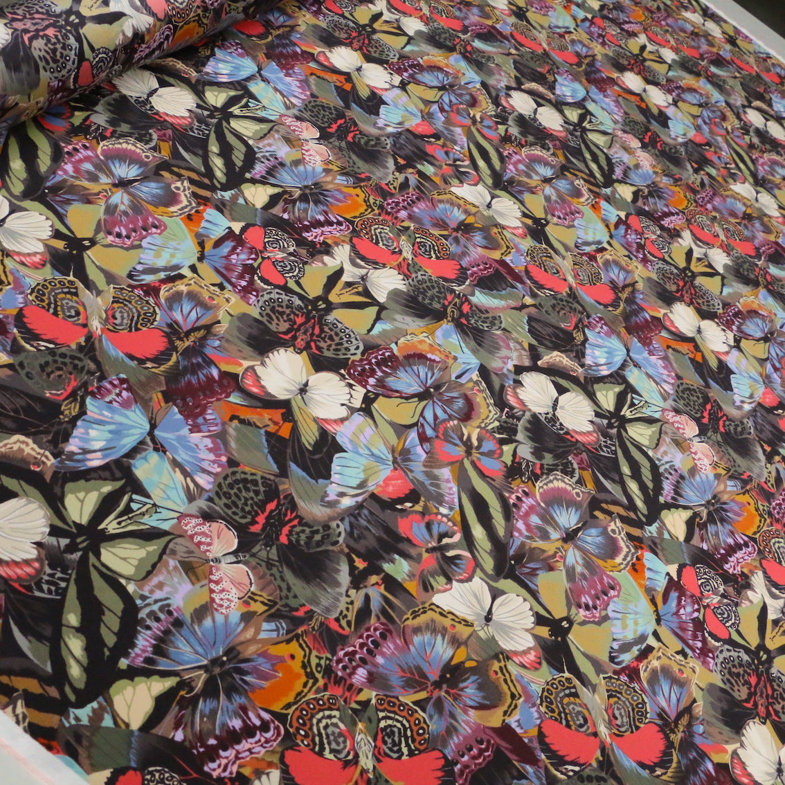 Butterfly Collage Viscose Habutai Scarf - Lightweight Floral Print Fashion Accessory for Women - Perfect for Spring Outfits, Weddings, and Special Occasions
