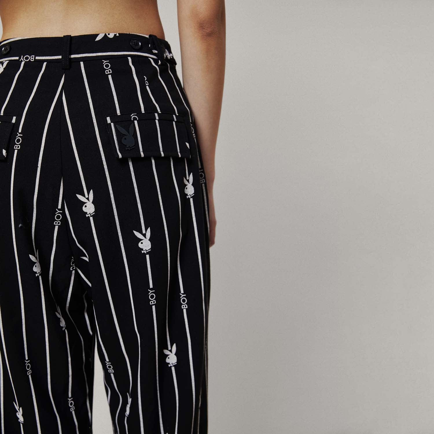 Playboy X Boy Bunny Pinstripe Trousers for Men - Stylish Striped Dress Pants for Casual & Office Wear