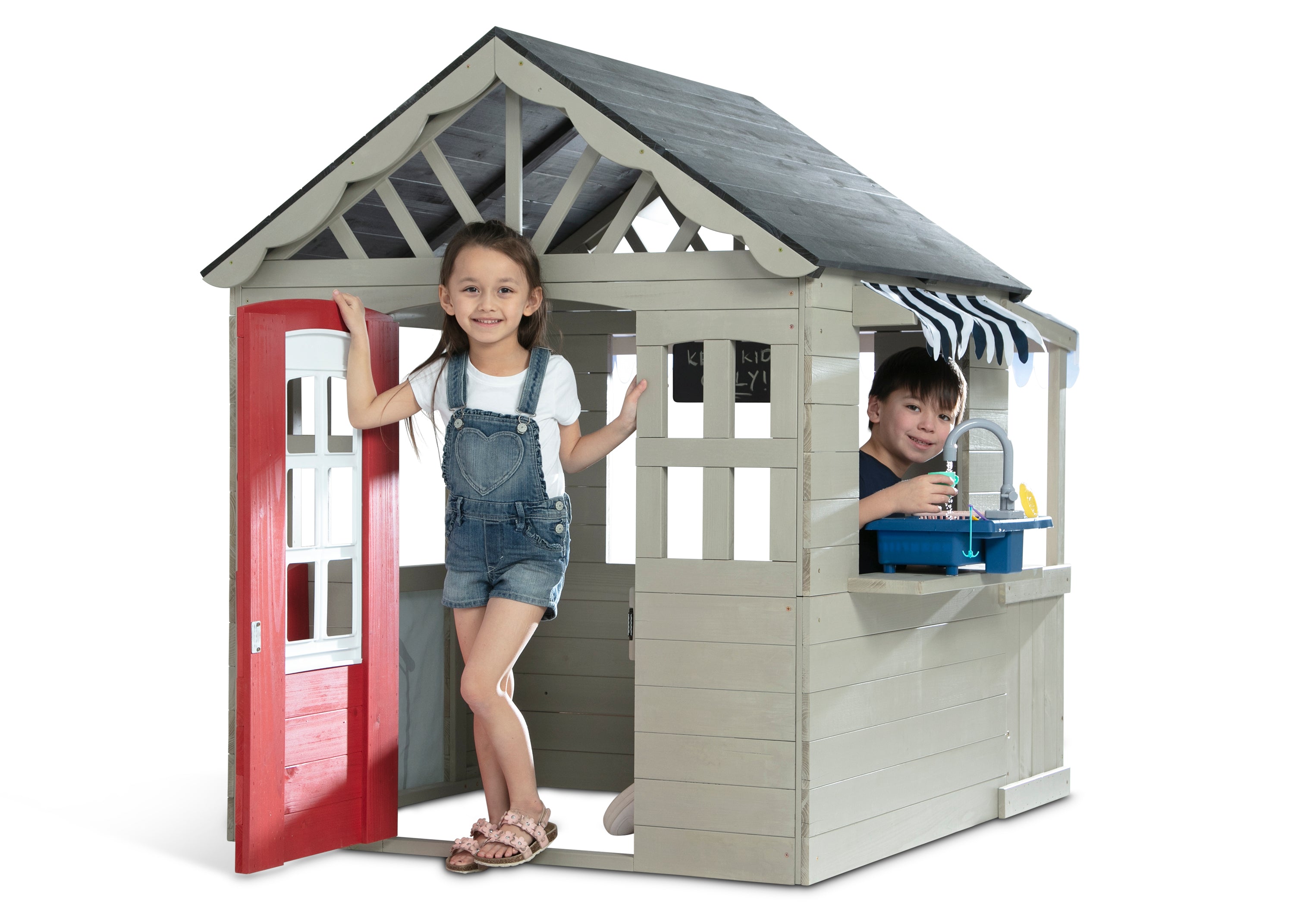 MySize Deluxe Outdoor Playhouse with Play Sink, Running Water, Picnic Table & Mailbox - Perfect Backyard Pretend Play for Kids
