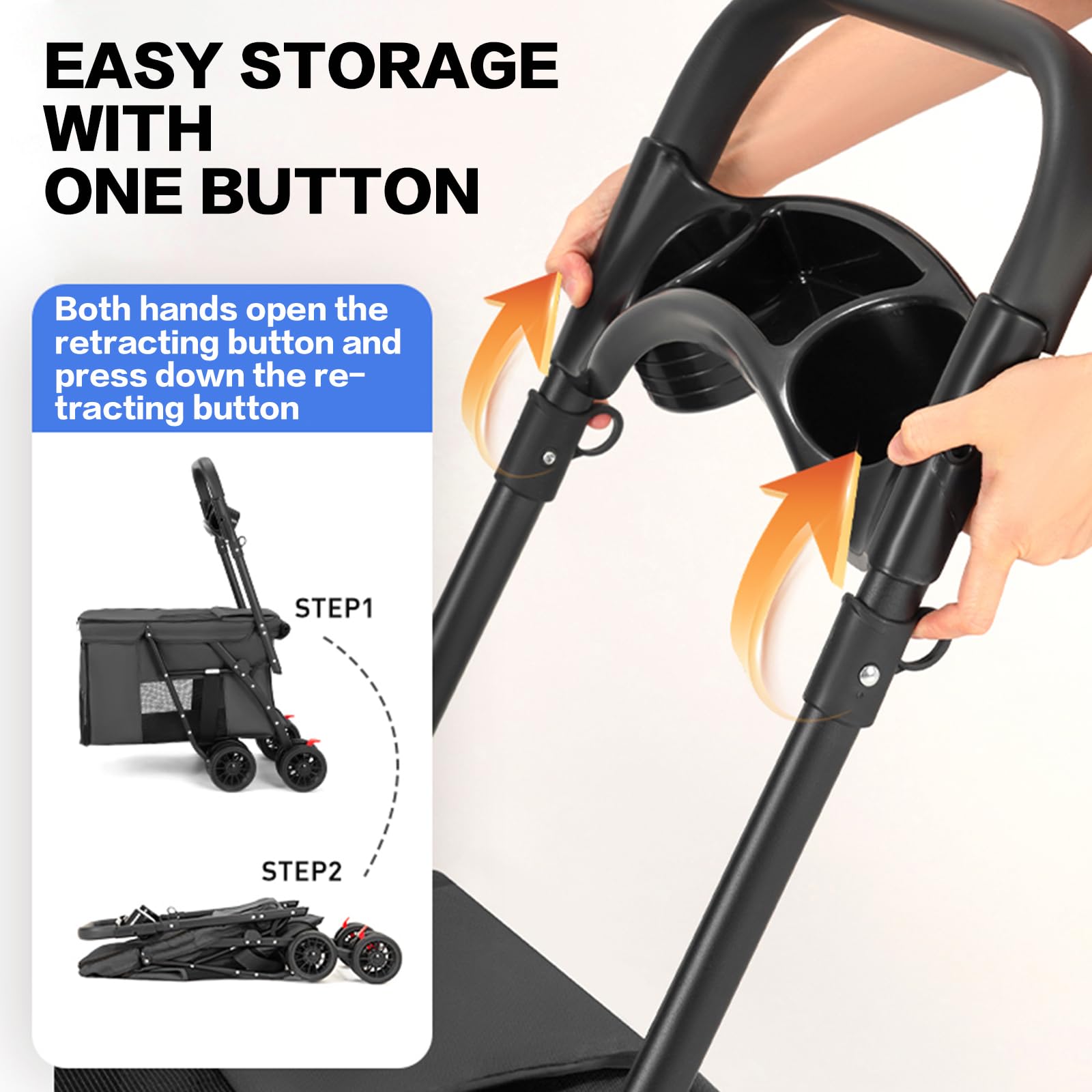 Folding Pet Stroller for Cats & Dogs - Black Travel Carrier for Outdoors