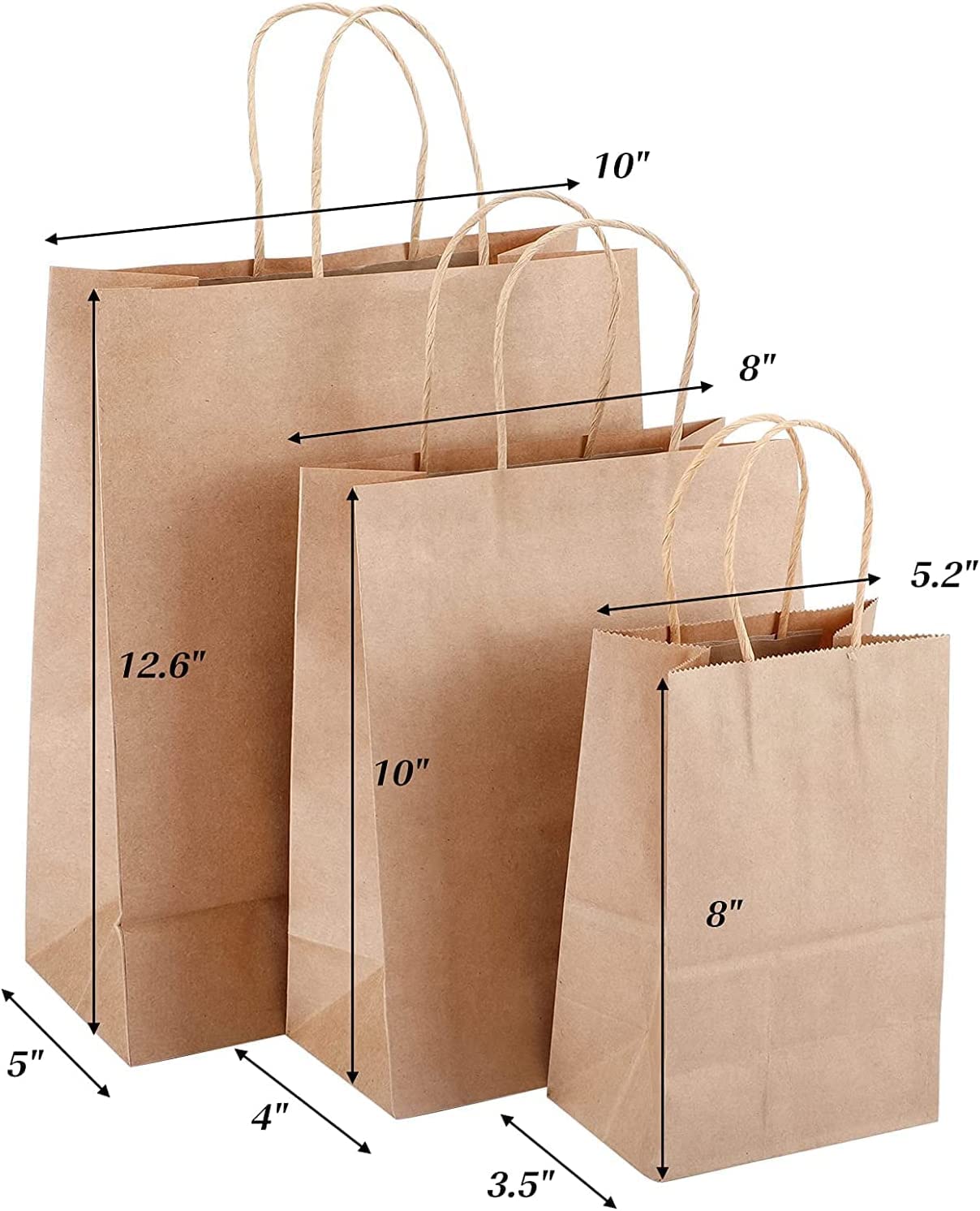 HOUSAI 30-Pack Kraft Paper Bags with Twisted Paper Rope Handles - 10x4x15 Inches, Brown - Eco-Friendly Shopping Bags for Retail Stores, Gift Packaging & Party Favors