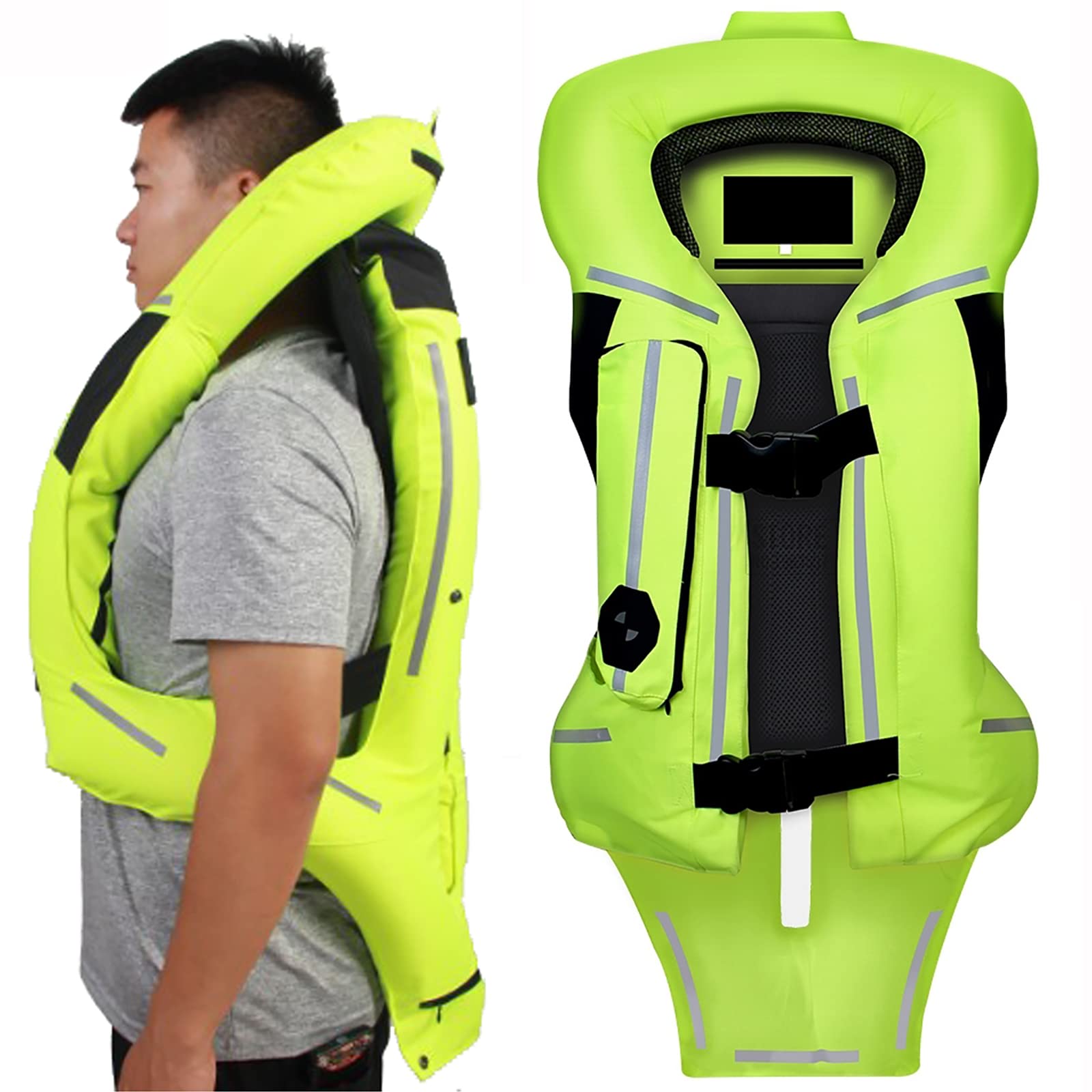 Motorcycle Airbag Vest for Men & Women - CE Certified Motocross Airbag Jacket with Reflective Strips & Back Armor - Protective Gear for Motorcyclists & Equestrian Riders (Long, Green) - Ideal for Off-Road Adventures & Urban Commuting