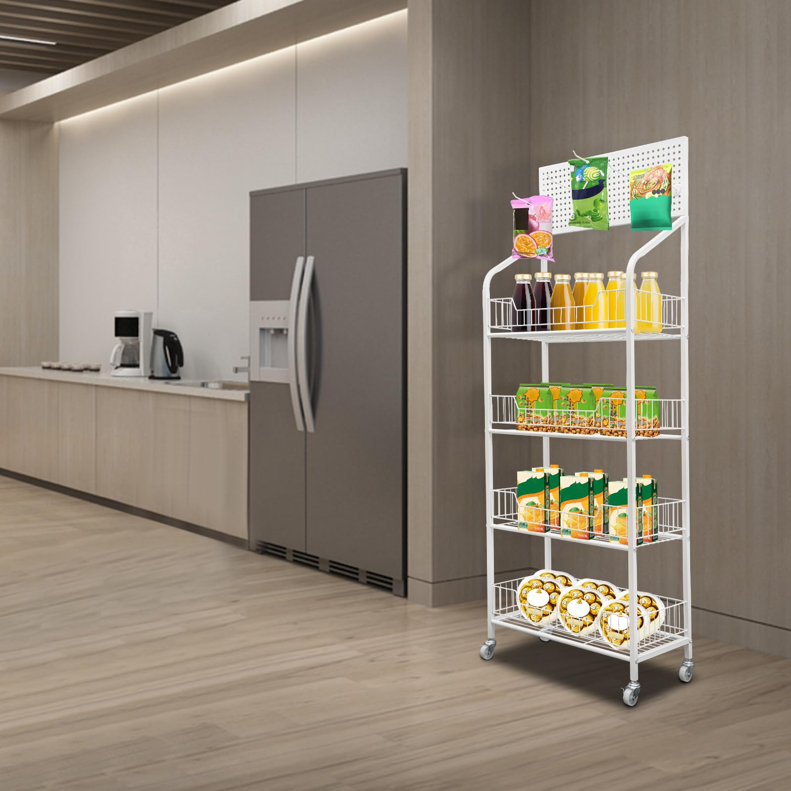 4-Tier Metal Rolling Kitchen Shelf with Wheels & Hooks - 19.6