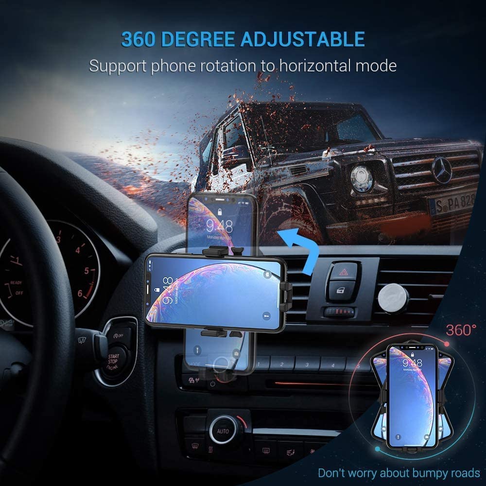 15W Fast Wireless Car Charger with 360° Rotation Phone Mount - Compatible with iPhone, Samsung S10/S10e/Note10 Plus & Qi Devices - Perfect for Road Trips & Commuting