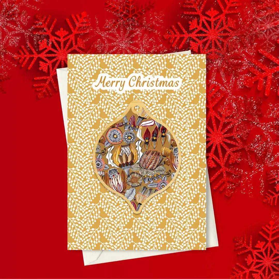 Australian Native Flowers Christmas Card & Bauble - Handmade Holiday Greeting Card with Floral Design - Perfect for Xmas Gifts, Home Decor & Festive Celebrations
