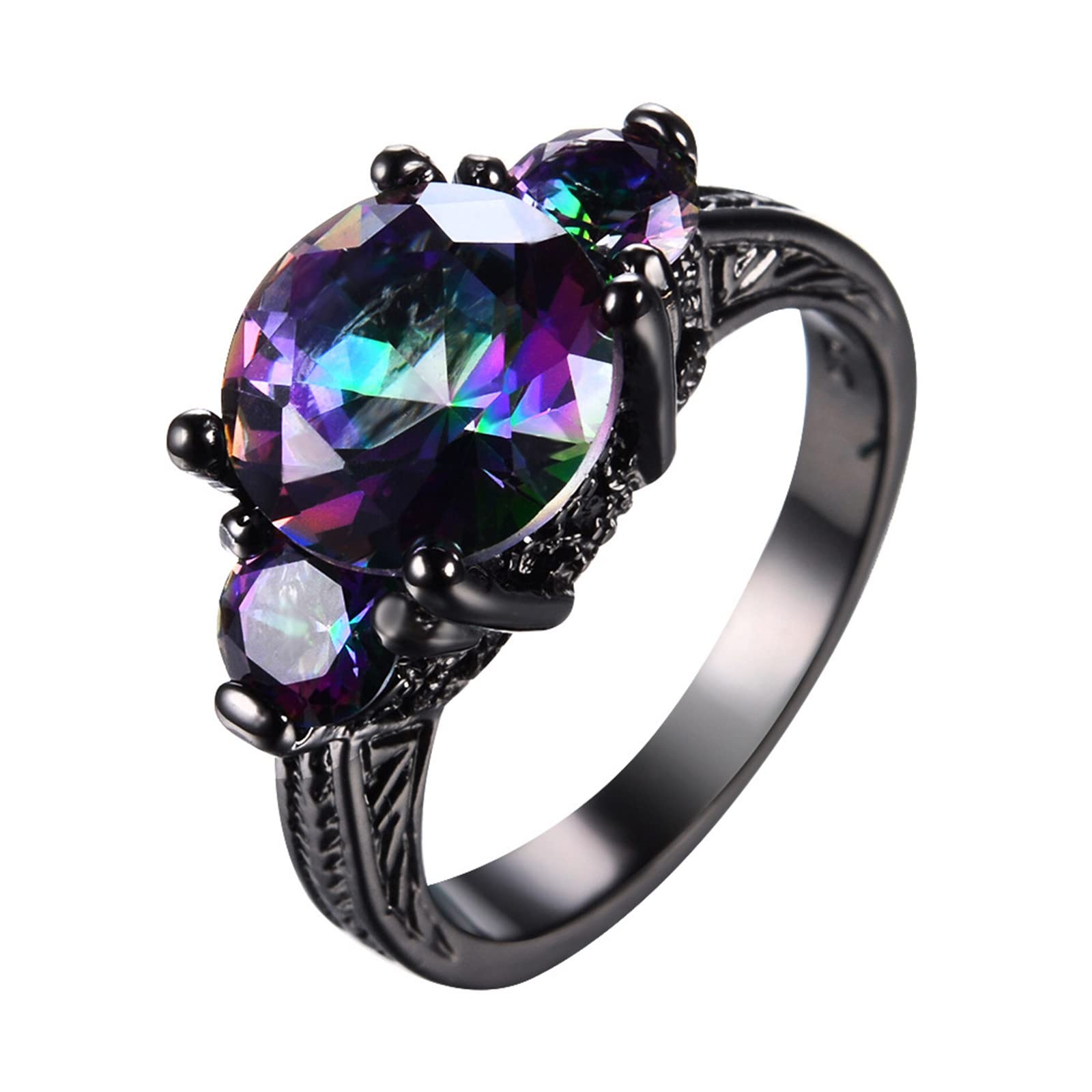 Elegant Black Statement Band Ring for Women - Comfort Fit Wedding, Promise & Fashion Jewelry with Diamond Accents - Perfect for Bridal, Engagement & Everyday Wear (Size 6)