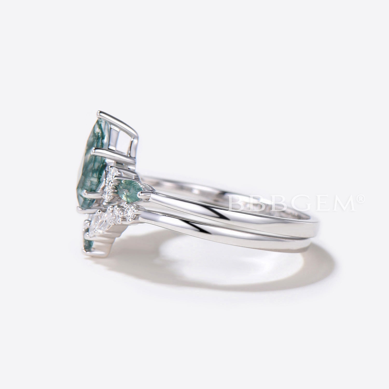 7 Stone Cluster Kite Aquatic Agate Engagement Ring Set - Elegant Wedding Band for Women, Unique Promise Ring for Her, Perfect for Proposals & Anniversaries