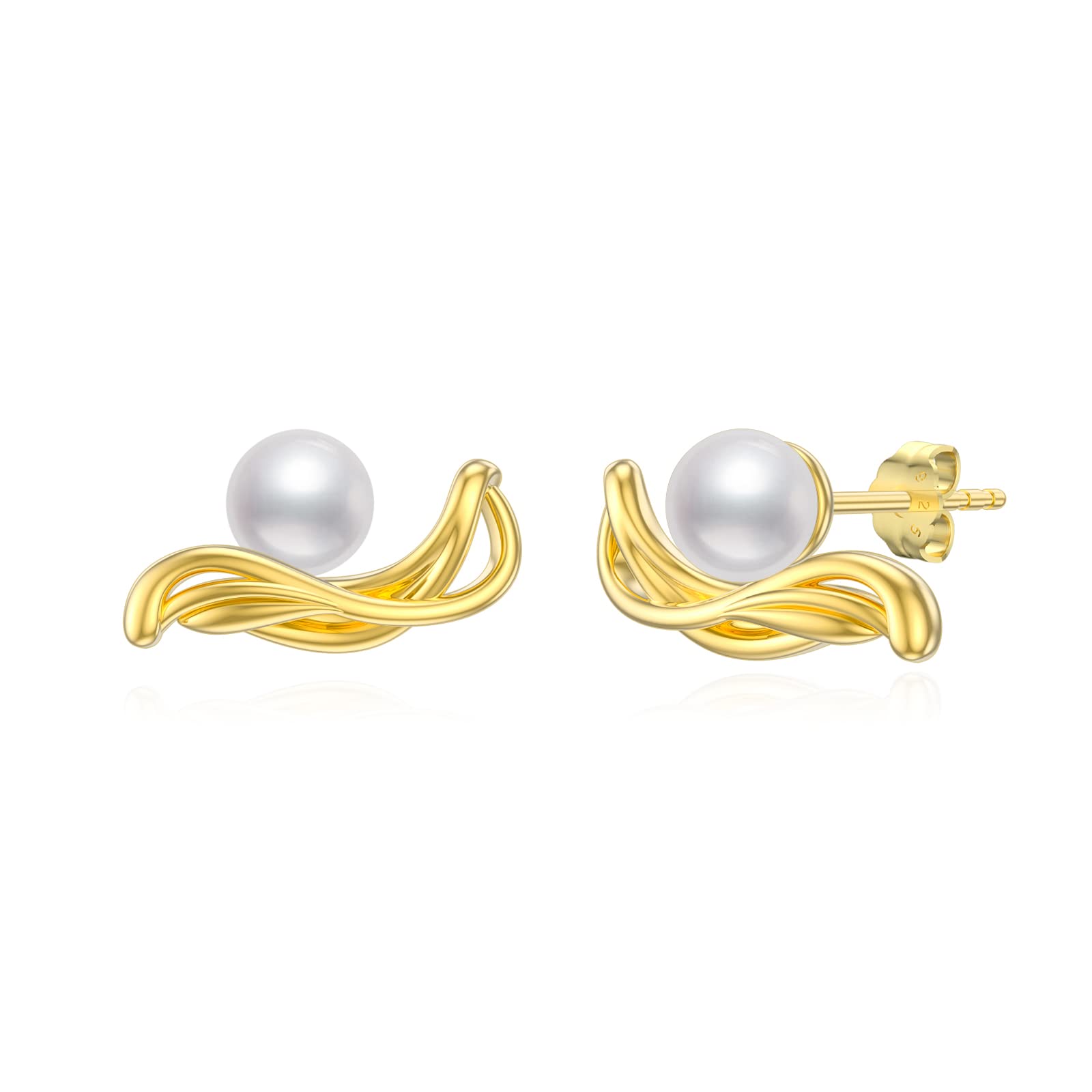 PYTALI Freshwater Pearl Stud Earrings for Women - Sterling Silver Circle Stud Earrings - Elegant Jewelry Gift for Wedding, Party & Everyday Wear