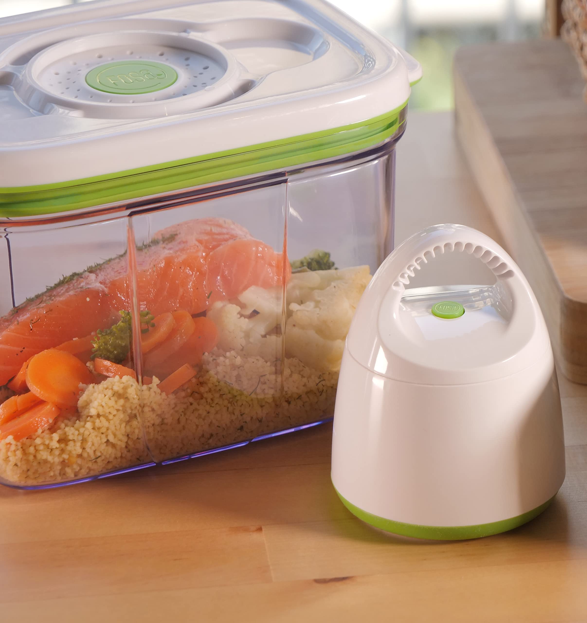 FOSA Vacuum Seal Food Storage System - Reusable Airtight Containers Starter Kit with Hand Pump & 2 Large Stackable BPA-Free Containers for Meal Prep, Sous Vide, Leftovers & Long-Term Food Preservation | Keep Fruits, Vegetables, Meat Fresh for Weeks | Perfect for Kitchen, Camping, Freezer Storage