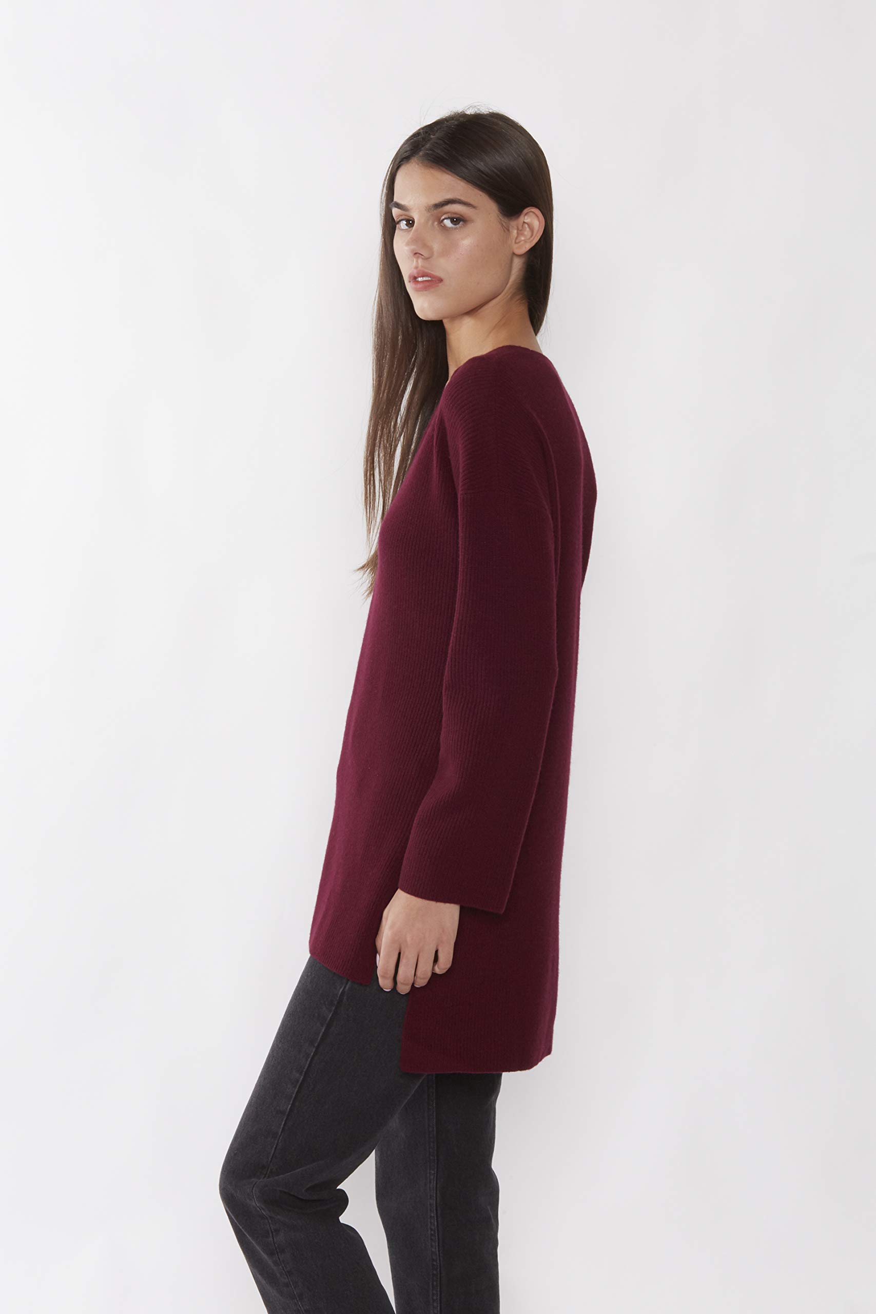 JENNIE LIU 100% Pure Cashmere Women's Ribbed Long Sleeve Tunic Sweater - Soft & Warm Winter Knitwear for Office, Date Night & Casual Outfits