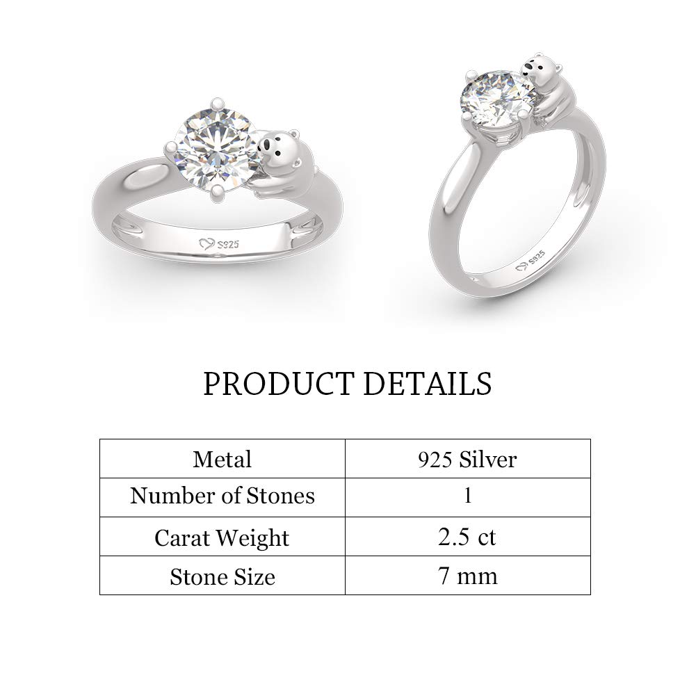 Jeulia Polar Bear Inspired Sterling Silver Ring - Round Cut Engagement Ring for Women, Anniversary & Birthday Gift for Wife/Girlfriend with Jewelry Box - Perfect for Proposals, Weddings & Special Occasions