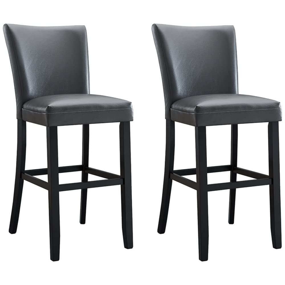 Premium Grey High Bar Stool with Breathable Leather Seat & Solid Wood Base - Perfect for Kitchen Islands, Breakfast Bars & Home Office Desks